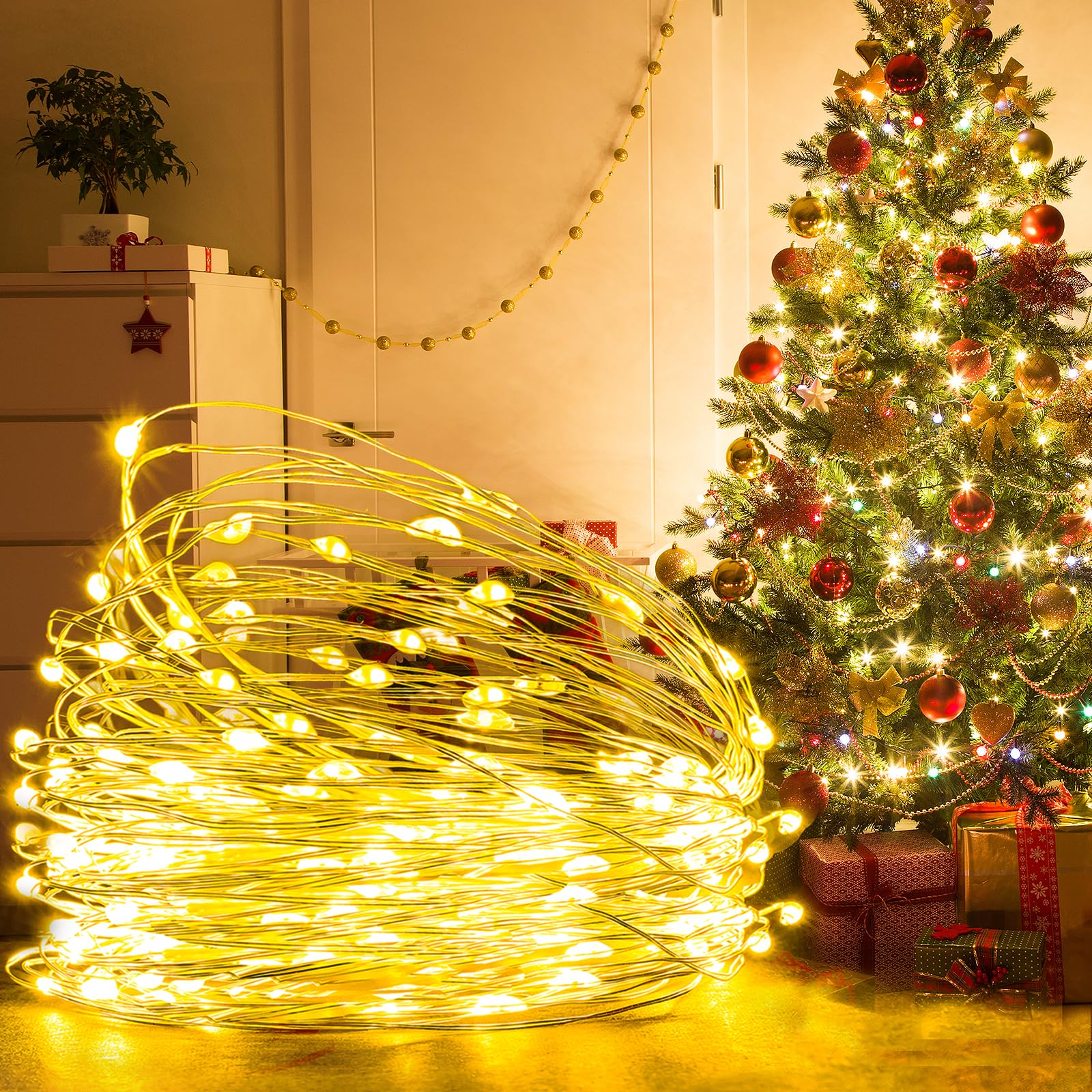 Ehome Fairy Lights, USB Operated Fairy Light Plug in 33ft 100 Led Waterproof String Lights Copper Wire Decorative String Light for Bedroom Indoor Christmas Wedding Party Patio Window