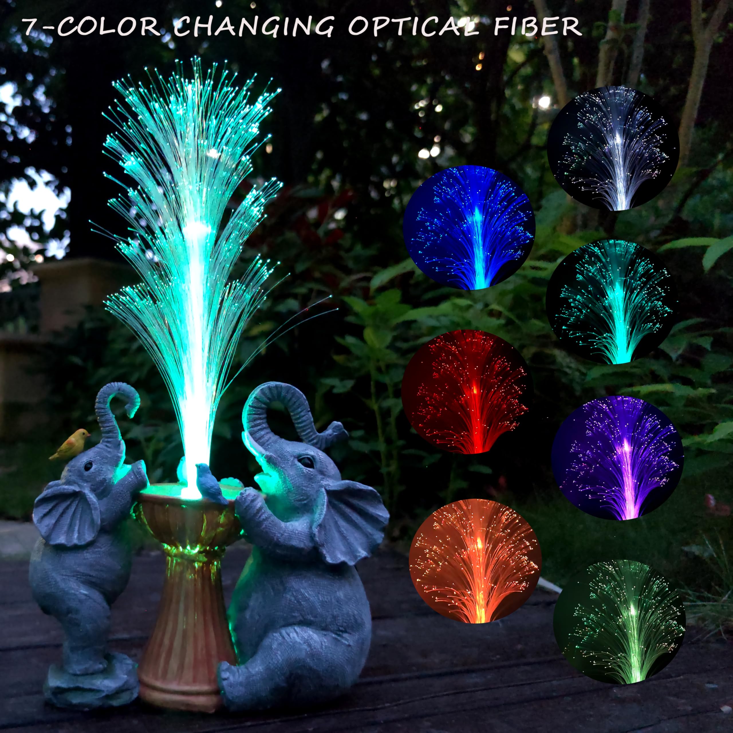 Rctticuu Elephant Statue Solar Garden Decor,Resin Elephant Statue And Colour Changing Optical Fiber Solar Lights,Outdoor Decor F