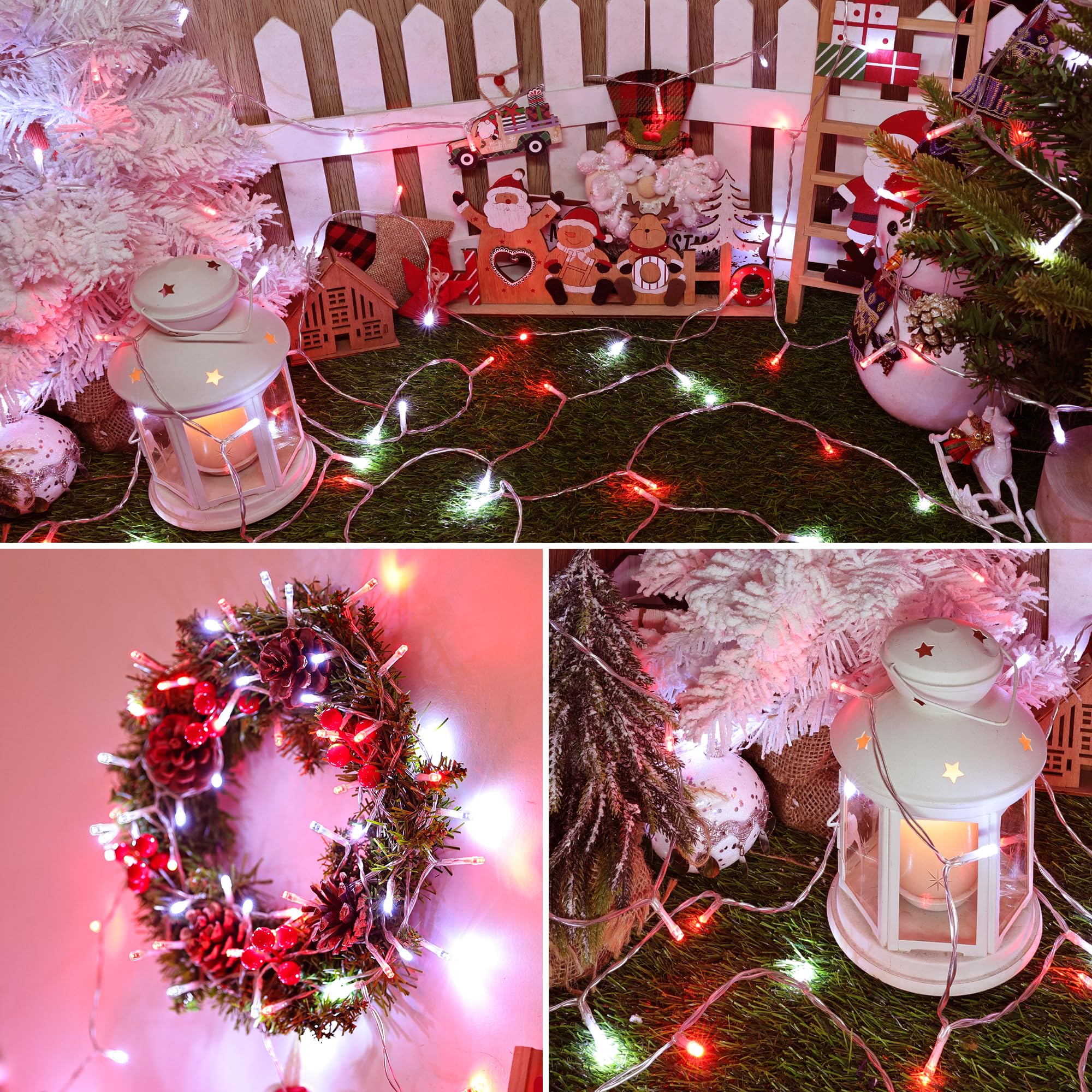 Lomotech Battery Operated Christmas Lights - 4 Pack Total 66Ft 200Leds String Lights 8 Modes Waterproof With Timer For Home  Garden  Party  Holiday  Tree Decoration (Clear Wire  Red & White)