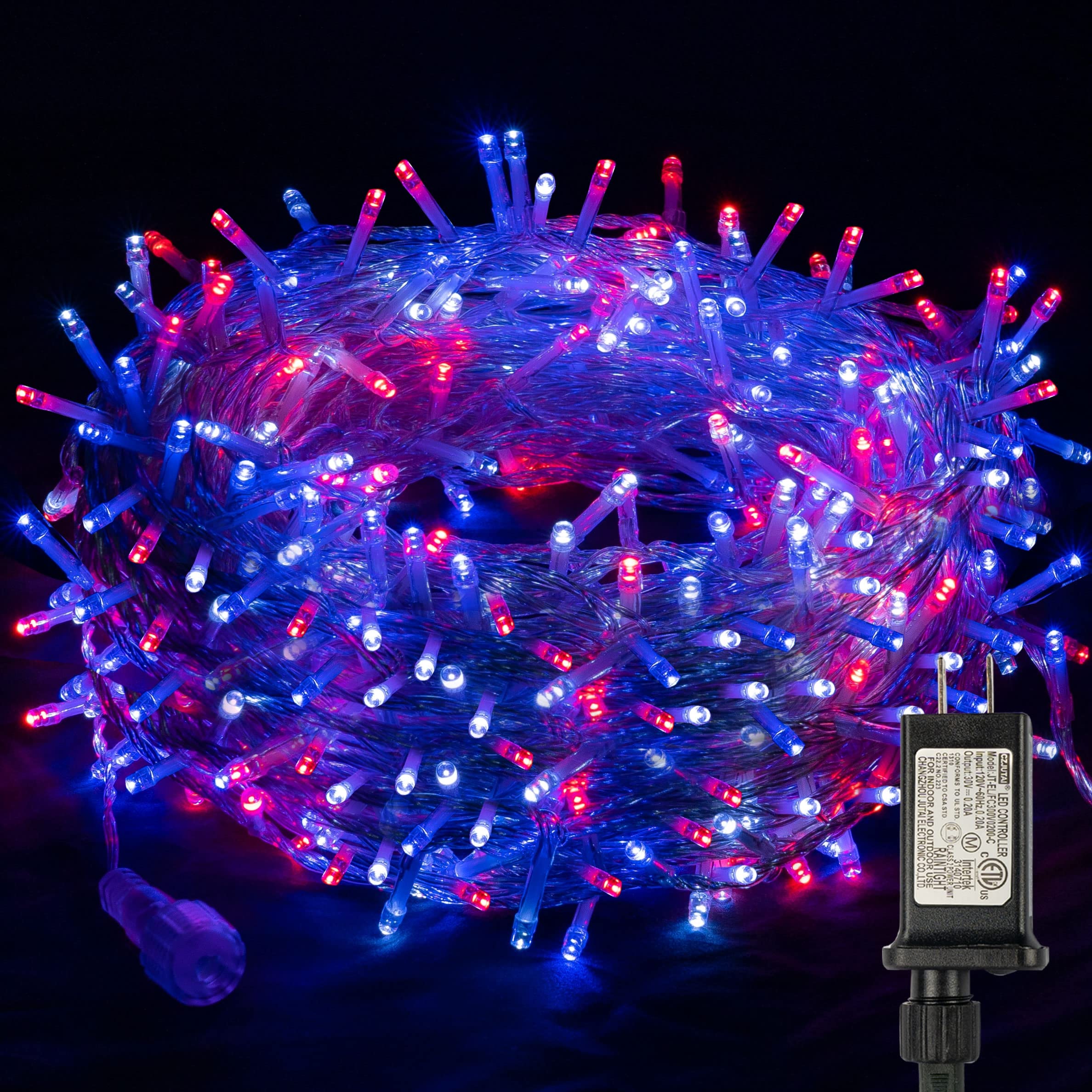 Dazzle Bright 4th of July String Lights, 300 LED 100 FT Connectable Waterproof Patriotic String Lights with 8 Modes, Independenc