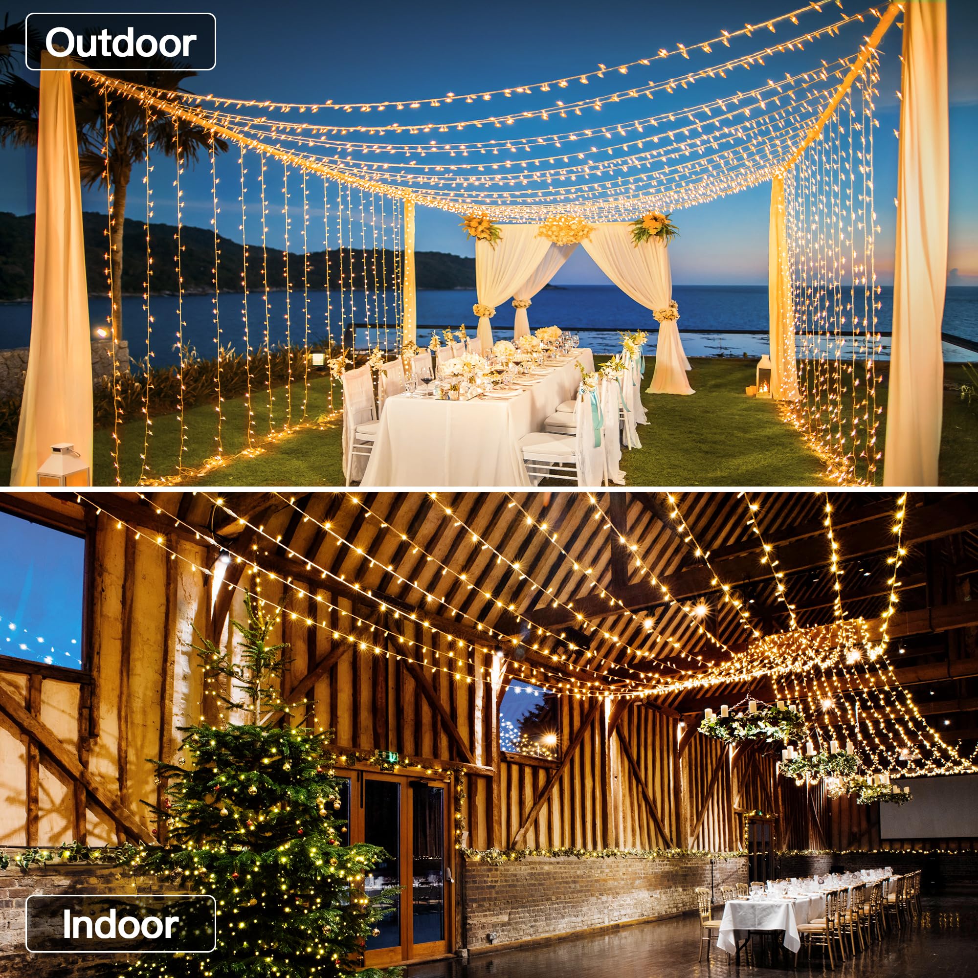 Ccinny 600 LED Christmas Lights, 196 FT Waterproof String Lights, Warm White, Model NYA0600H for Holiday Decor