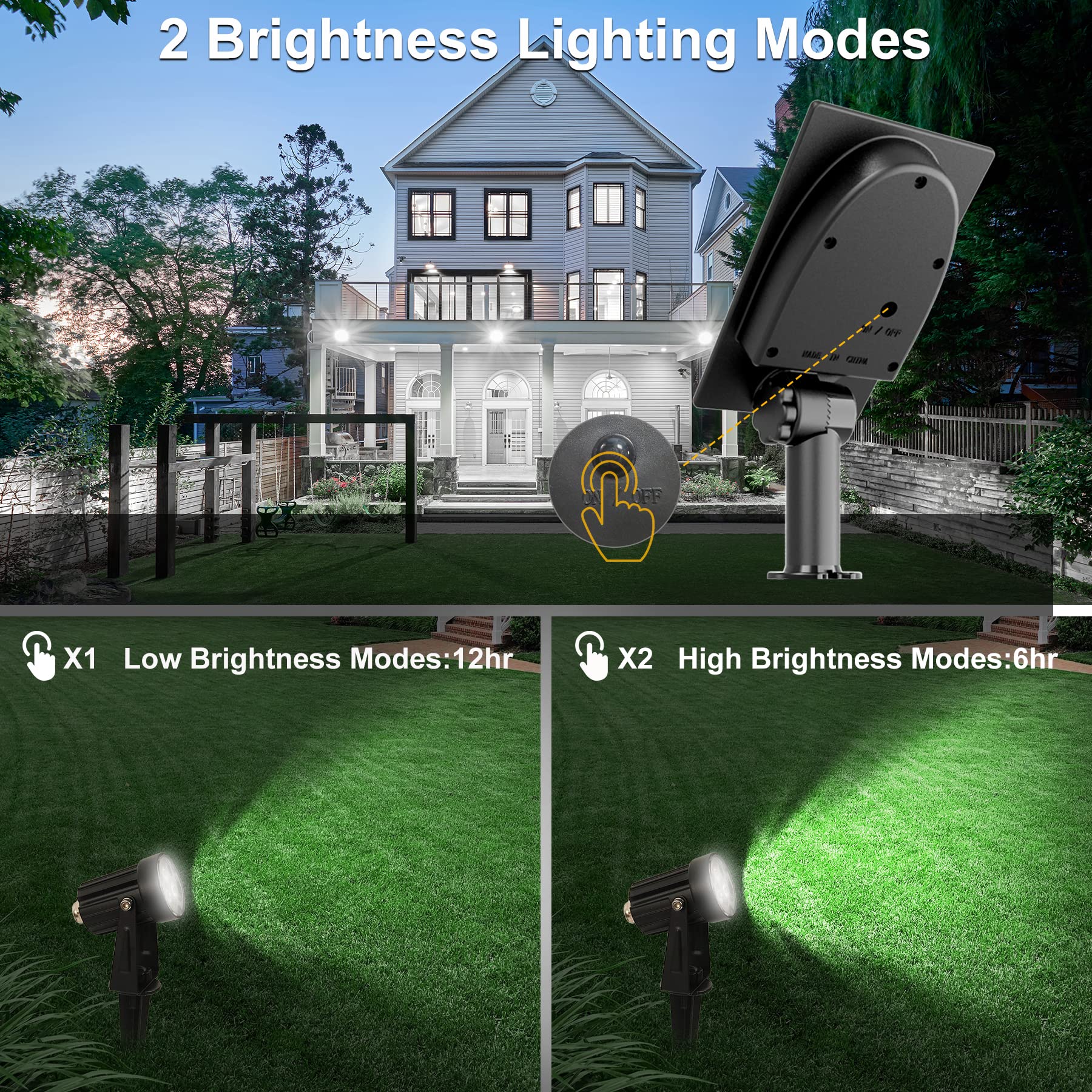Crepow Solar Spot Lights Outdoor, 3-In-1 Solar Garden Spotlights Ip65 Waterproof 9.8Ft Cable, 5W 4000Mah Separated Solar Panel,