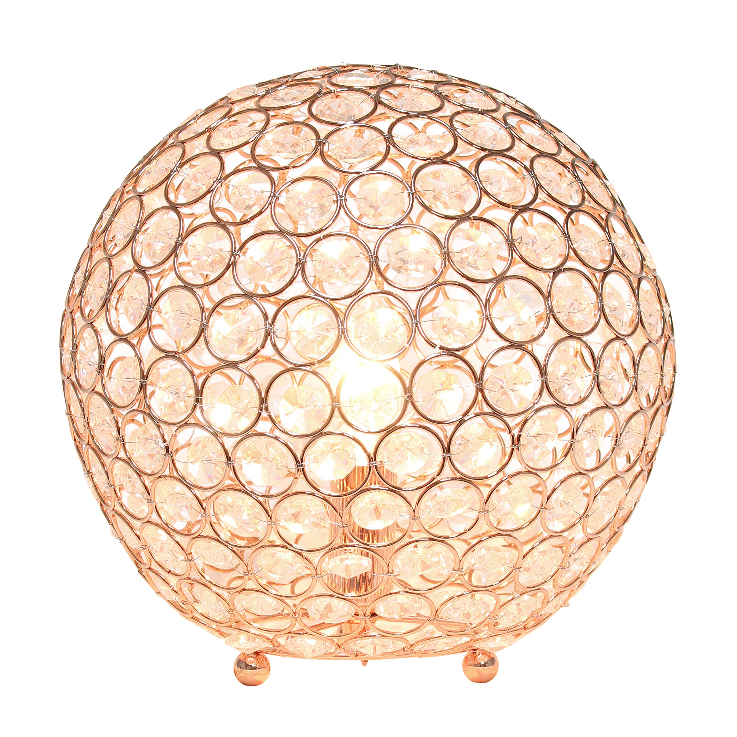 Elegant Designs Lt1067-Rgd 10" Elipse Crystal Collection Metal Crystal Ball Sequin Table Desk Lamp For Accent Lighting, Décor, Living Room, Rose Gold