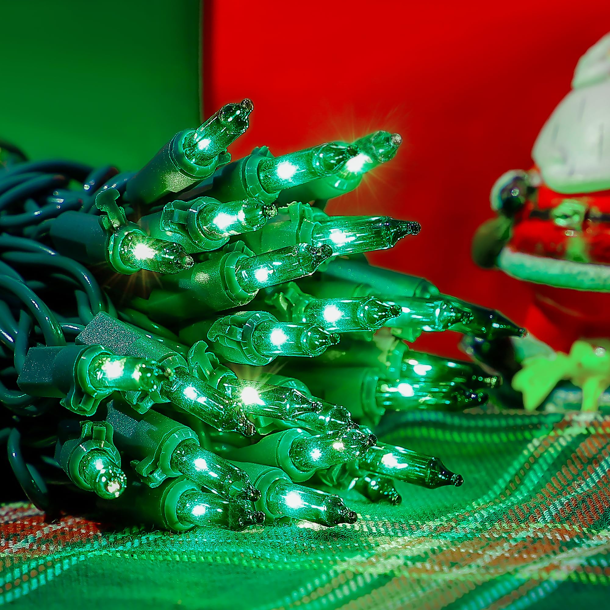 Mimigogo 50-Count Green Incandescent Christmas Tree Lights, 13Ft Waterproof Mini String Lights