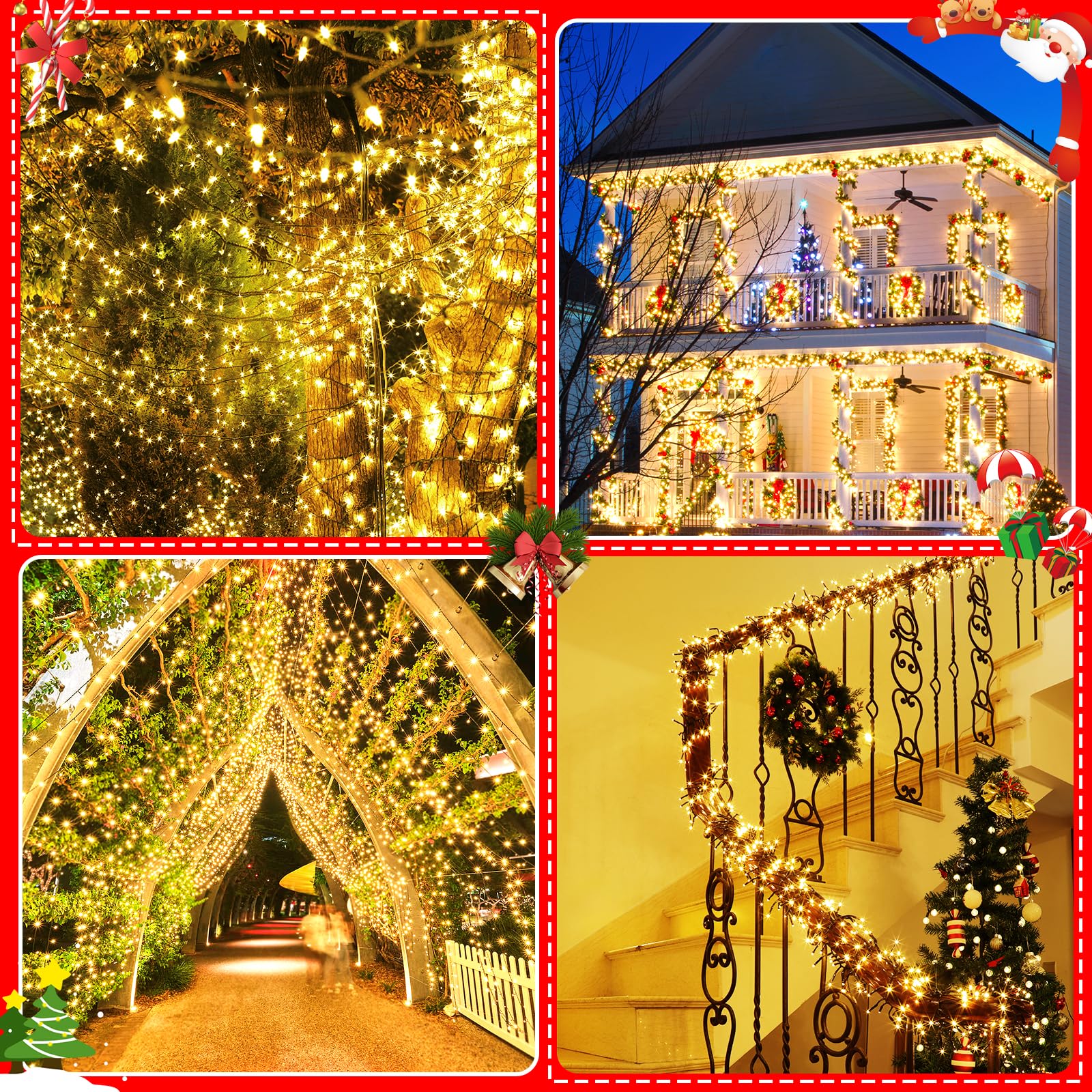 Areker Christmas Cluster Lights 760Led Warm White Christmas Tree Lights 25Ft 8 Modes&Memory Function With Dark Wire  Waterproof Christmas String Lights Outdoor Indoor Garden Wedding
