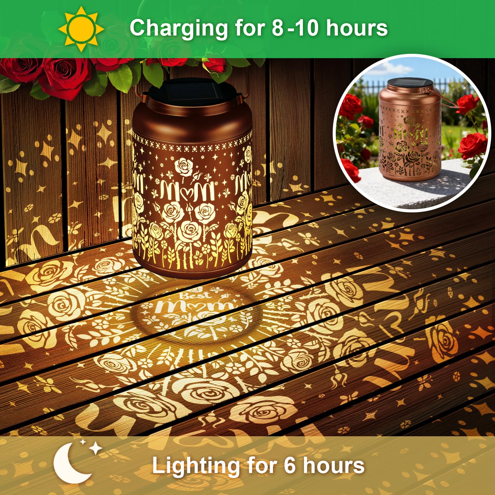 Birthday Gifts For Women Mom Grandma Solar Lantern Outdoor Waterproof  Gardening Gifts For Women  Mom Christmas Rose Garden Decor Hanging Solar Lights Yard Decorations Outdoor  Backyard  Patio