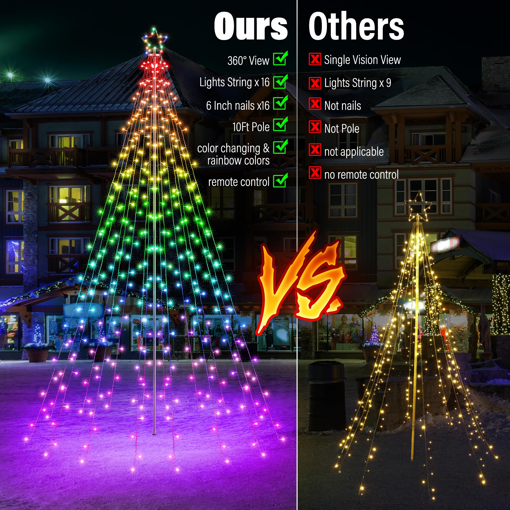 Flacchi Outdoor Star String Lights - 10FT RGB Waterproof Pole Set with Remote, Timer & Multiple Modes (Model: SSL0408-C-D-29V)