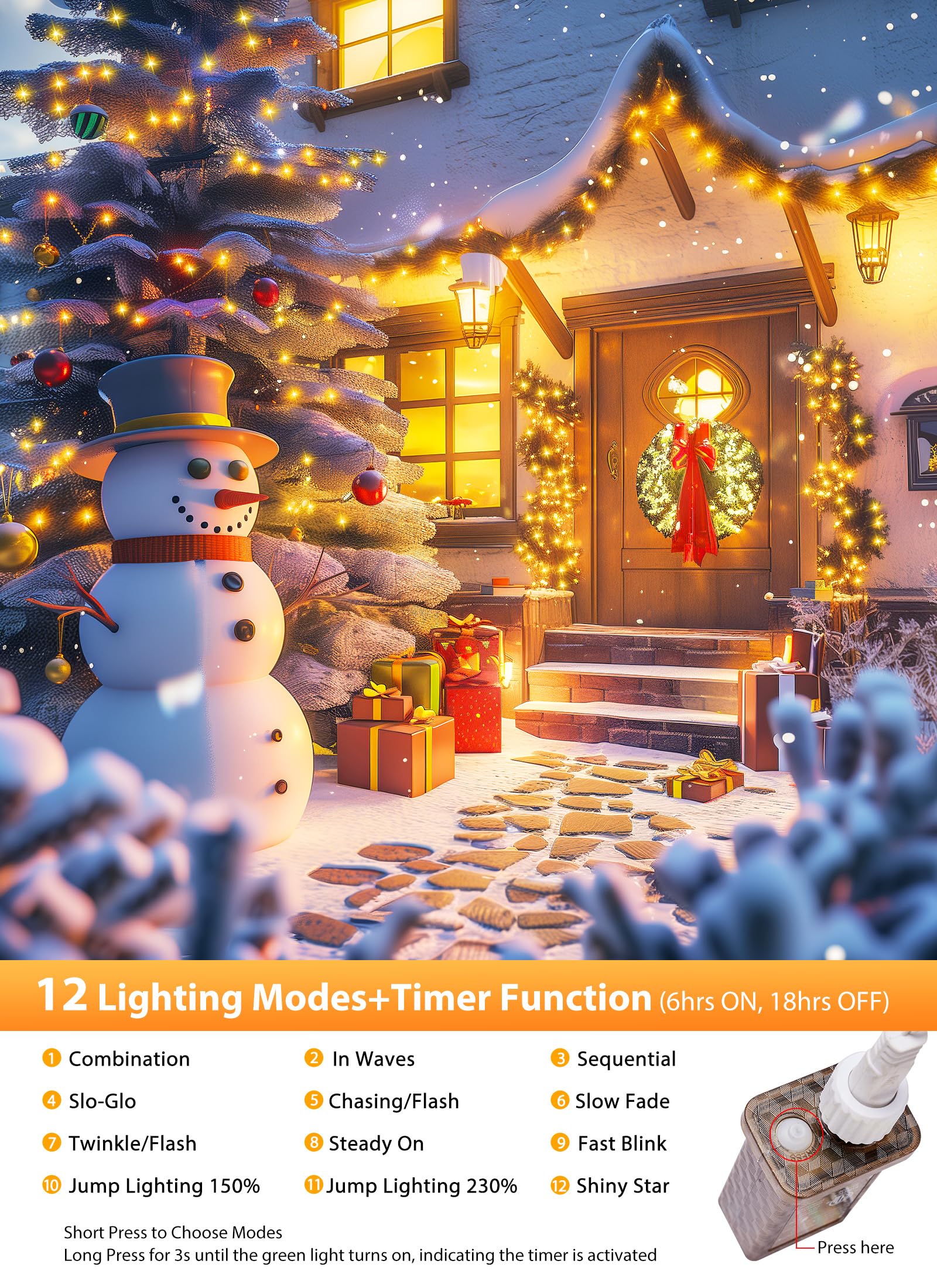Brightown 25 Ft 500 Led Christmas Cluster Lights Outdoor, White Wire Led Decorative Christmas Tree Lights With Remote & 12 Modes
