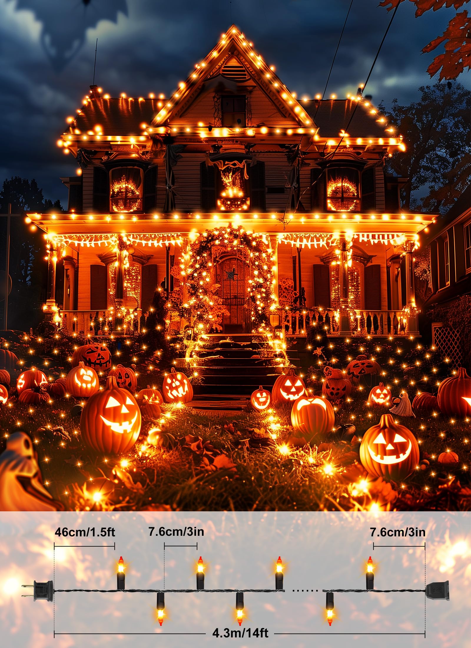 Brightown 2 Pack Orange Halloween Mini String Lights, 100 Count Incandescent Bulbs, 13 Feet, Indoor/Outdoor Decoration