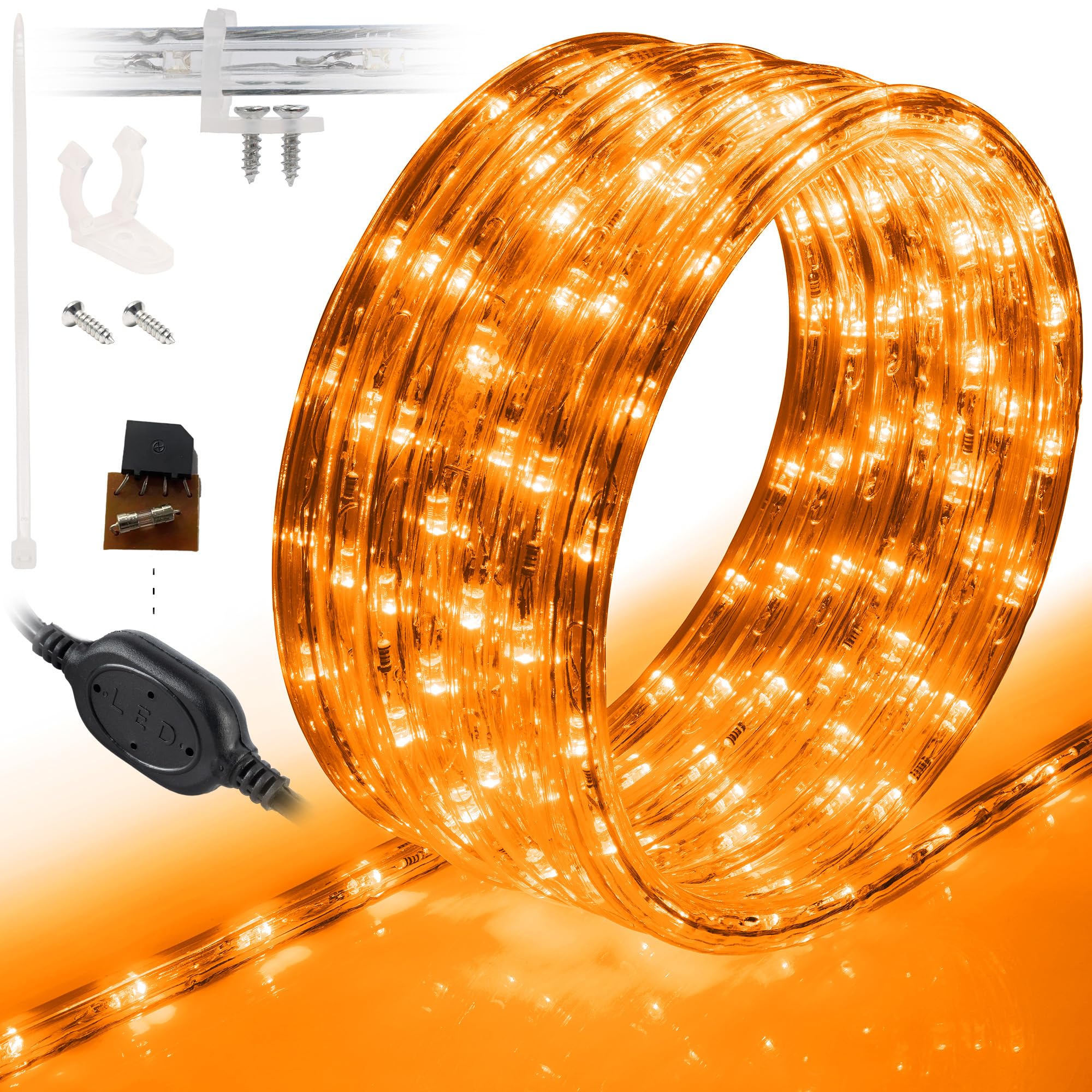 Wyzworks 288Leds 25Ft Led Outside Rope Lights, Outdoor Etl Certified Waterproof Permanent 360 Degree Light Emitting, Flexible Tube, Connectable, Christmas Palm Tree Exterior Landscape, Orange