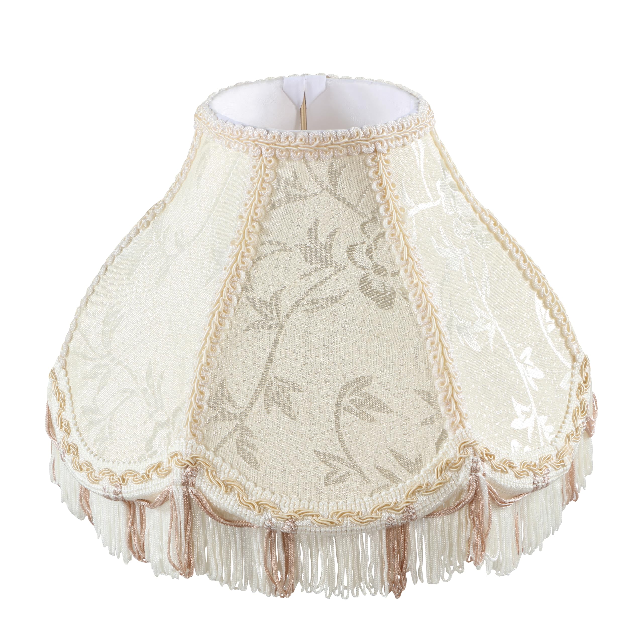 Aspen Creative 55005 Handsewn Scallop Dome Transitional UNO Fringe Lamp Shade in Cornsilk White Jacquard Fabric  4 Top x 10 Bottom x 7 Height  Slip UNO 33mm