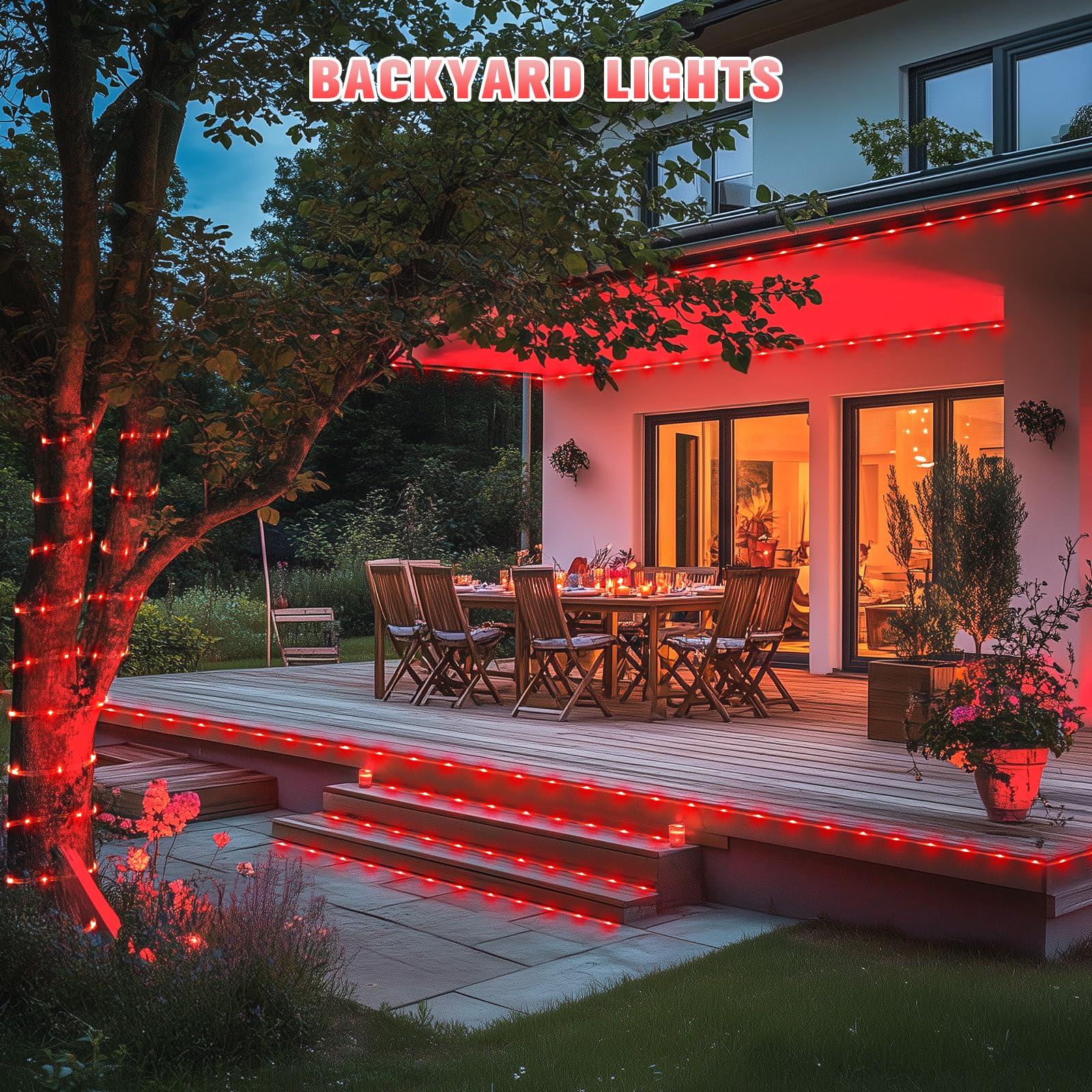 JMEXSUSS Solar Rope Lights, 200 LED Red, 66ft Waterproof Outdoor String Lights, 8 Modes, Ideal for Christmas, Camping, and Decorations