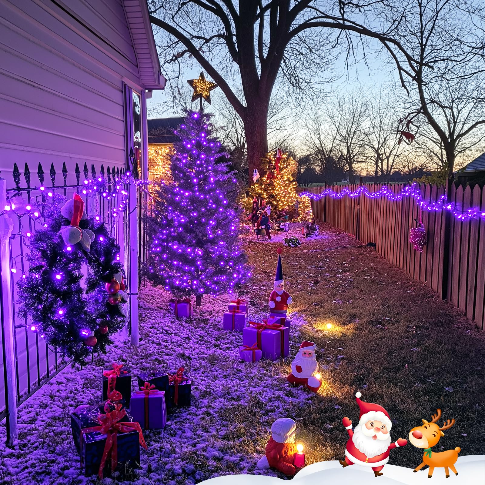 JMEXSUSS 500 LED Purple Halloween String Lights, 173ft, 8 Modes, Waterproof, Green Wire, Model EXS-S-0500