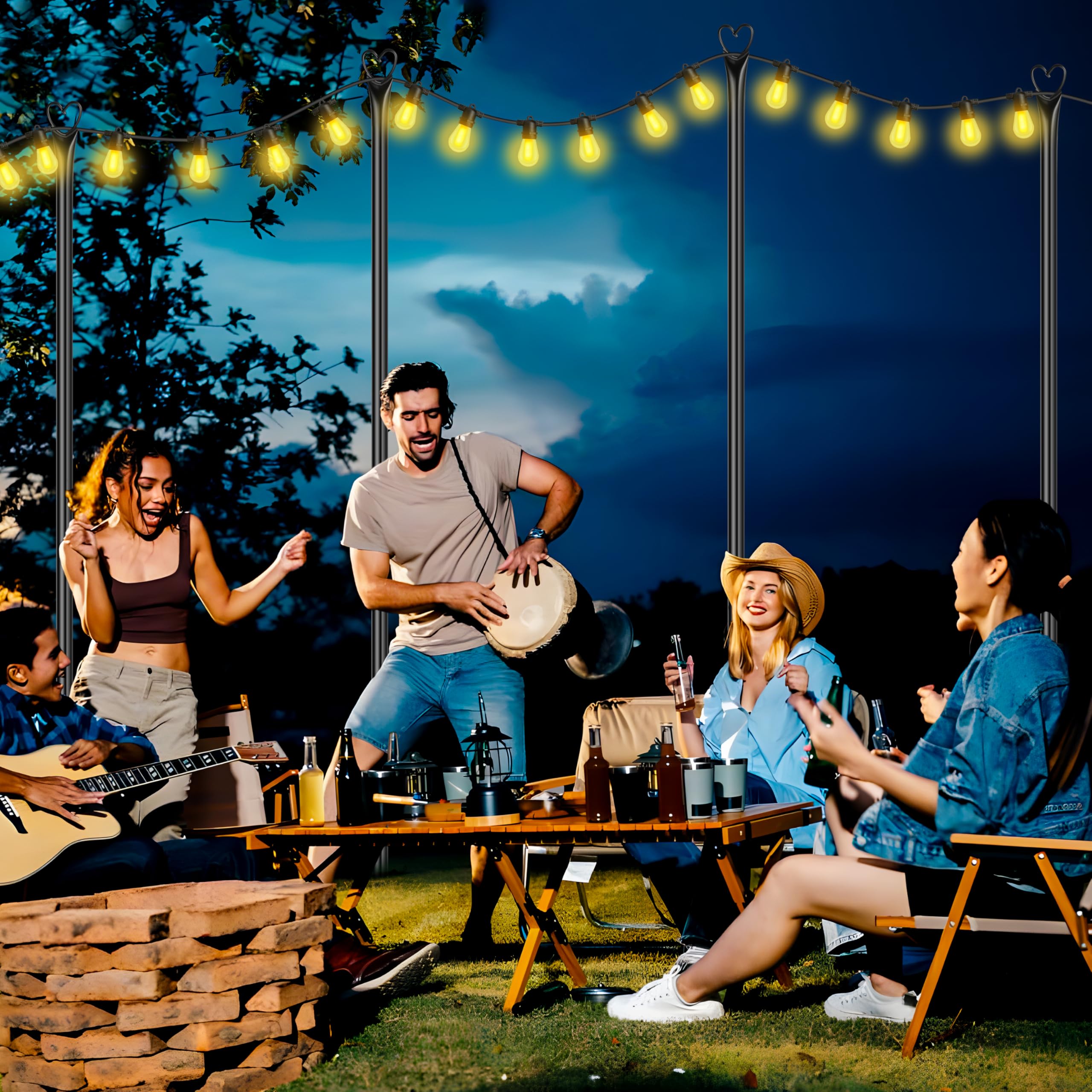 Xdw-Gifts String Light Poles With Fork For Outdoor, 4 Pack 9.8 Ft Tall Metal Posts For Hanging String Lights Patio, Yard, Deck L