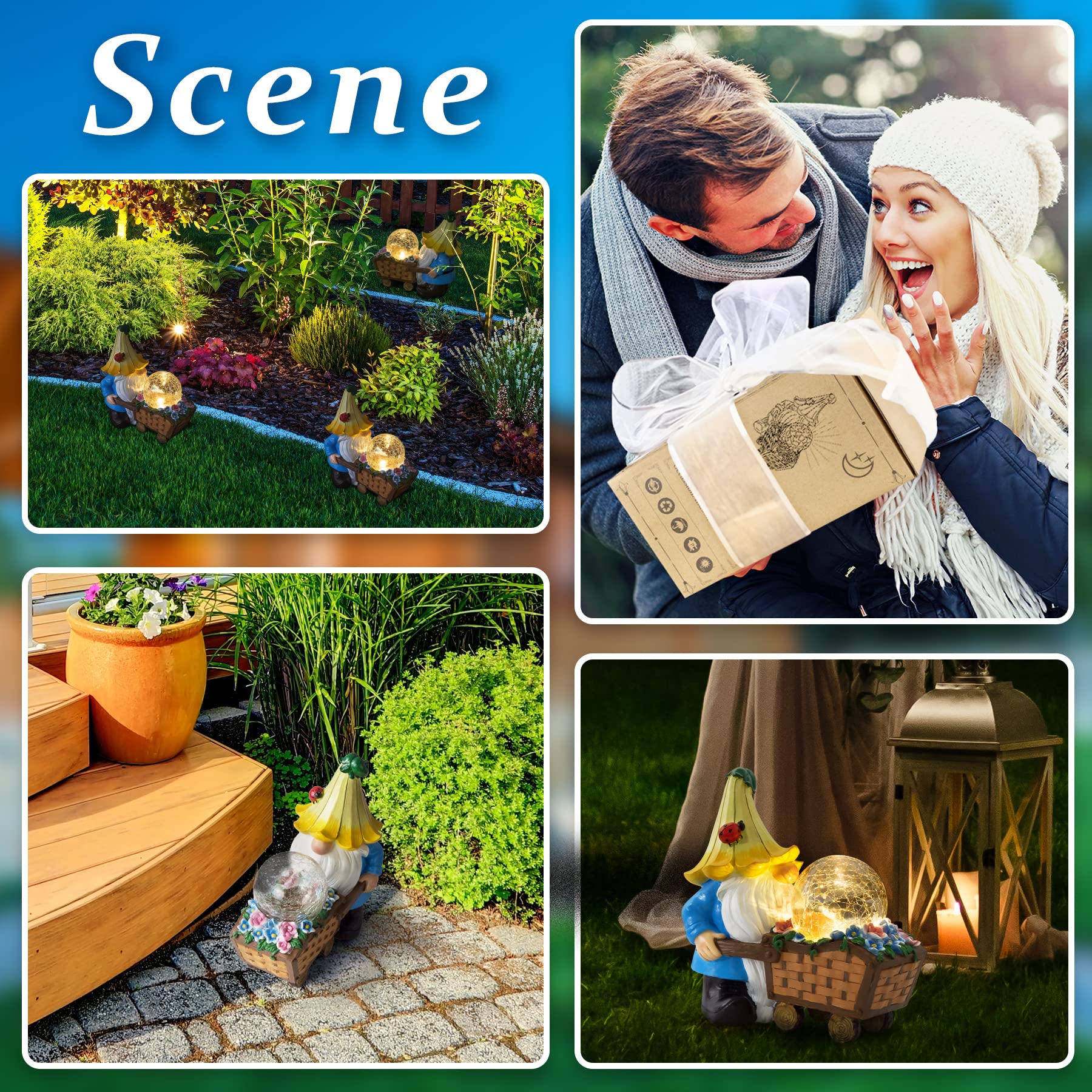 Grovind Garden Gnomes Outdoor Decorations Solar Statues,Garden Gnome Decor With Led Lights,Gnomes Clearance For Patio Lawn Decor