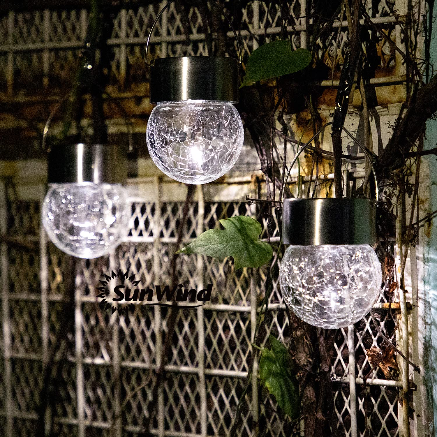 Sunwind Hanging Solar Ball Lights Outdoor - 8 Pack Cracked Glass Decorative Garden Lights Waterproof Solar Lanterns For Yard, Pa