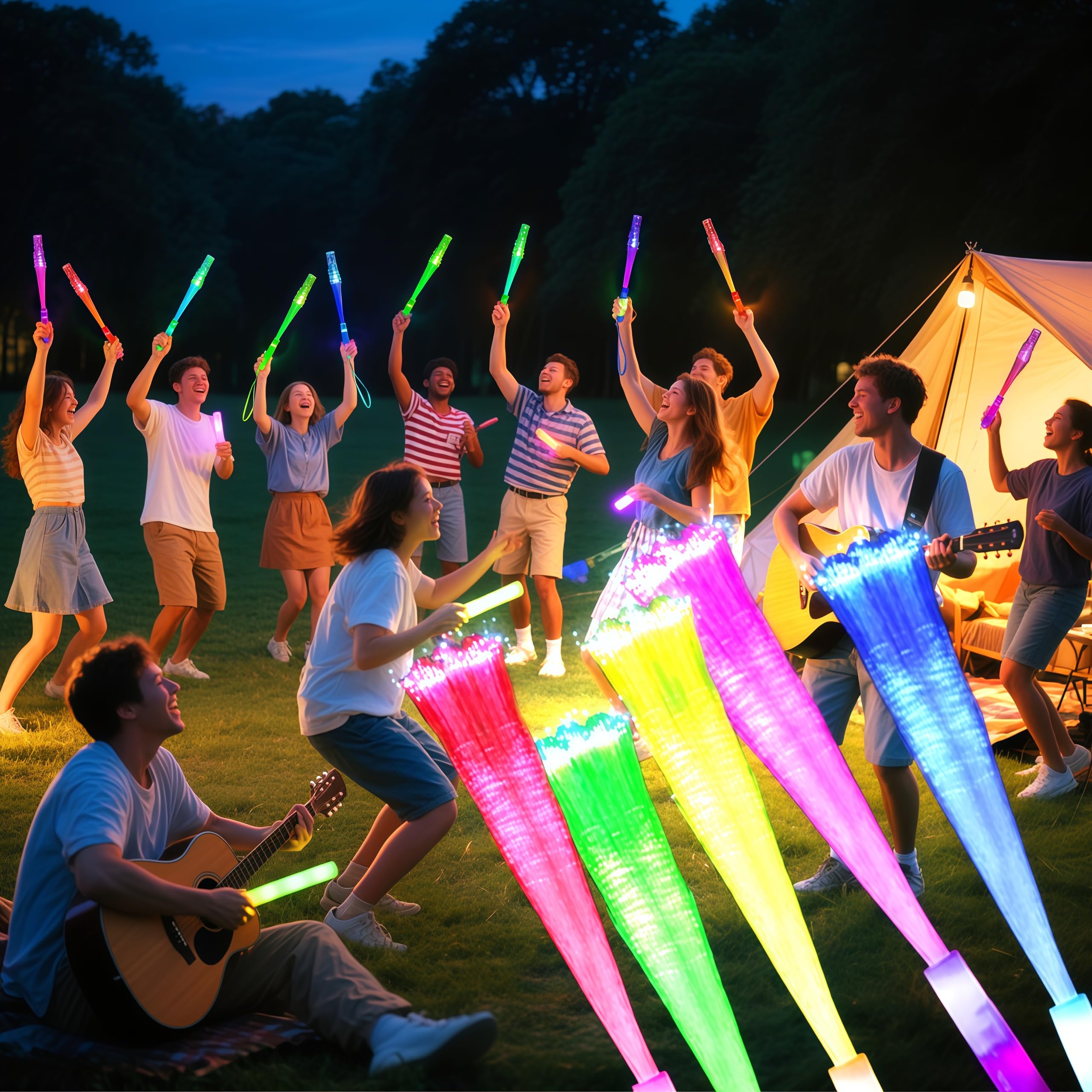 Prolpings 30Pc Glow Fiber Optic Wand Glow Sticks Led Light Up Wand Glow In The Dark Party Supplies Favors 4 Color Neon Light Up Toy Fit Thanksgiving Xmas Holiday Birthday Concert Party