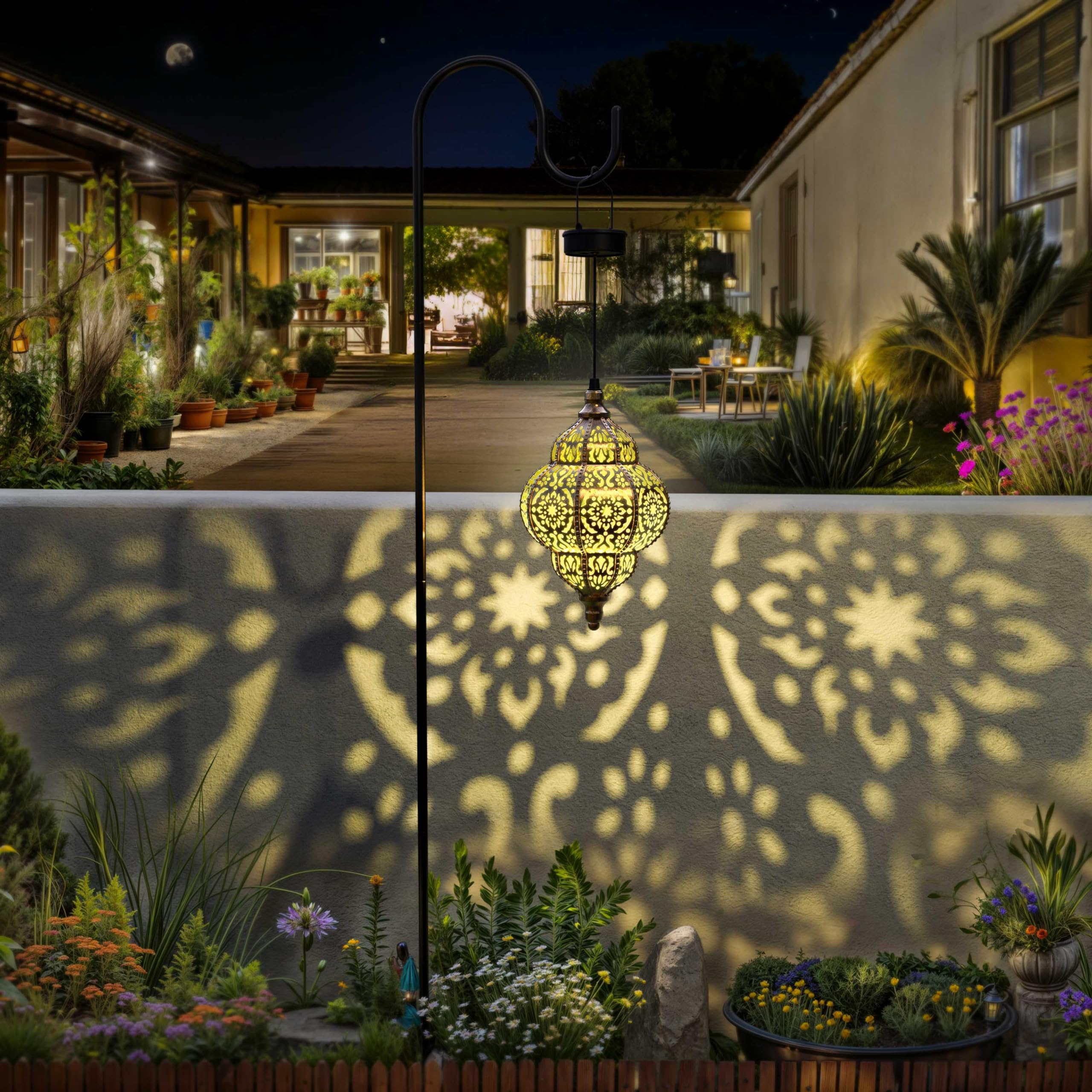 Hapjoy Hanging Solar Lights Outdoor Garden Decor Solar Lantern Waterproof Plastic Moroccan Outdoor Decorations For Patio Pathway