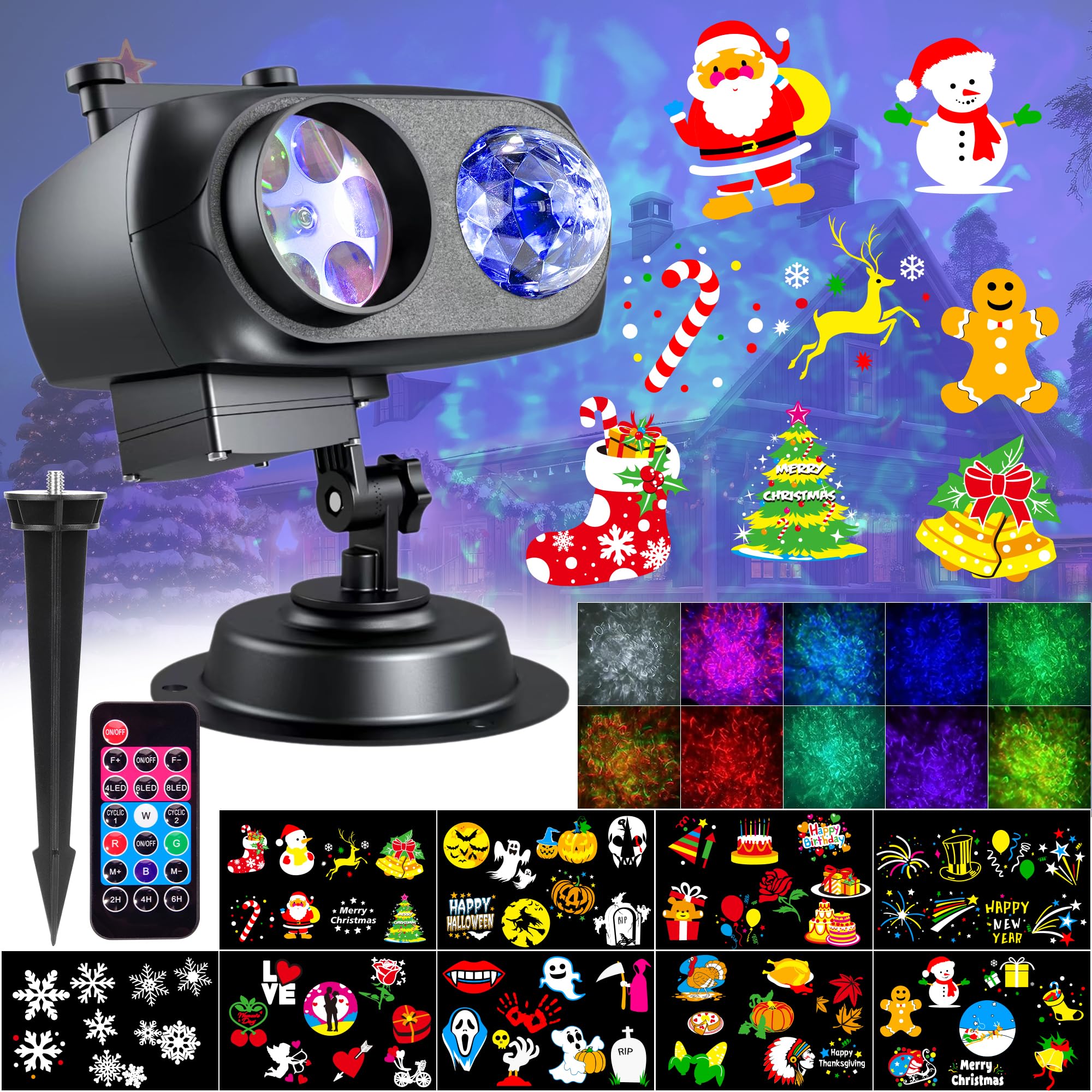 Nazuwke Projector Lights for Halloween & Christmas, 3D Ocean Wave & 72 HD Patterns, Remote Control, Multicolor, Model SE508