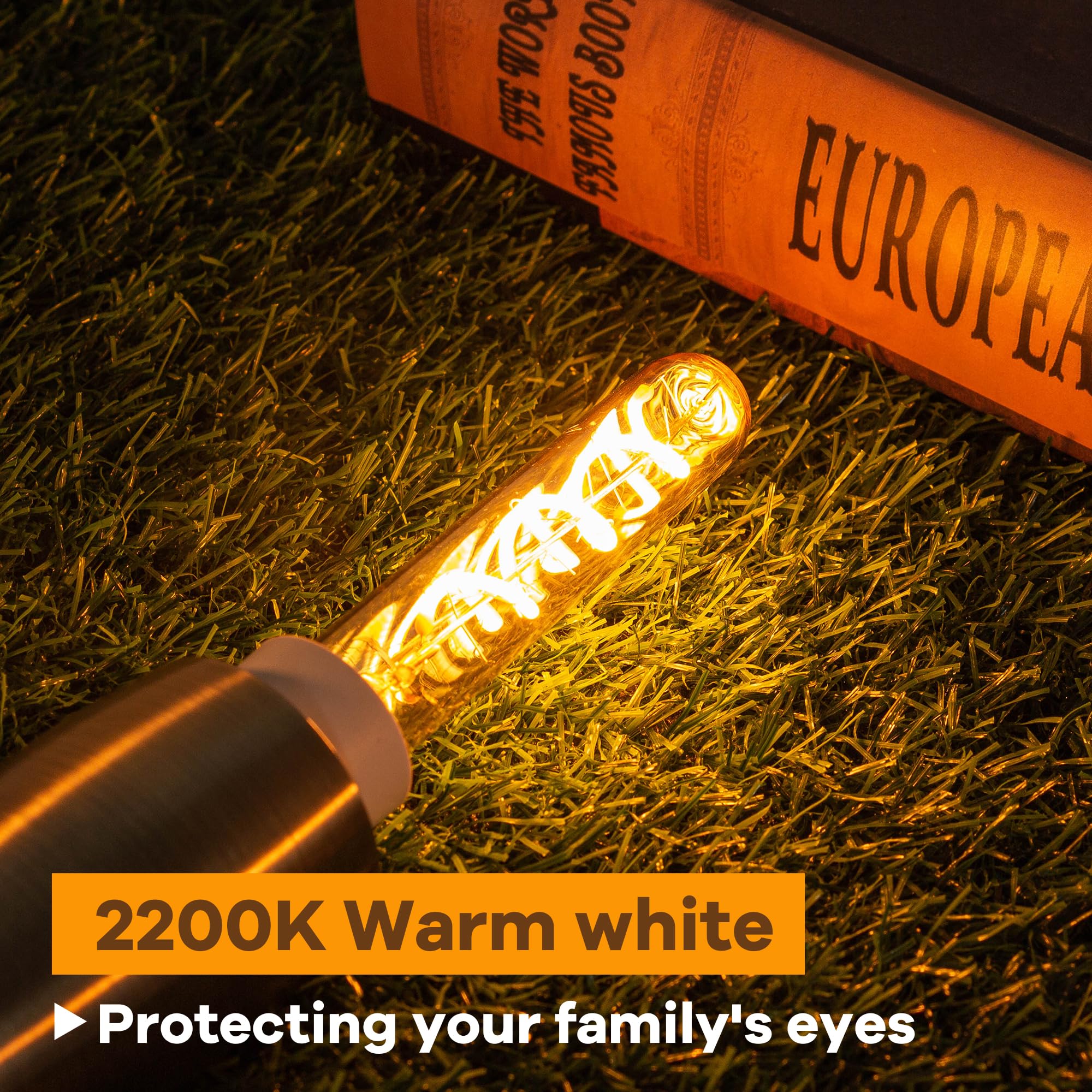 Grensk E12 Candelabra Tubular LED Bulbs, 3W Equivalent to 25W, 2200K Warm Light, Glass, 6 Pack, Vintage Amber Filament