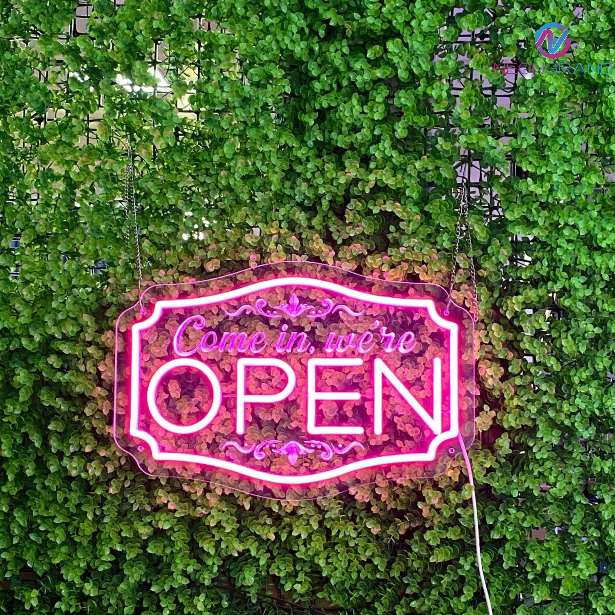 NEONGRAND LED Neon Open Sign - Pink, 16.5x11'', Adjustable Brightness for Business, Party, Bar, Salon, and Hotel Wall Decor