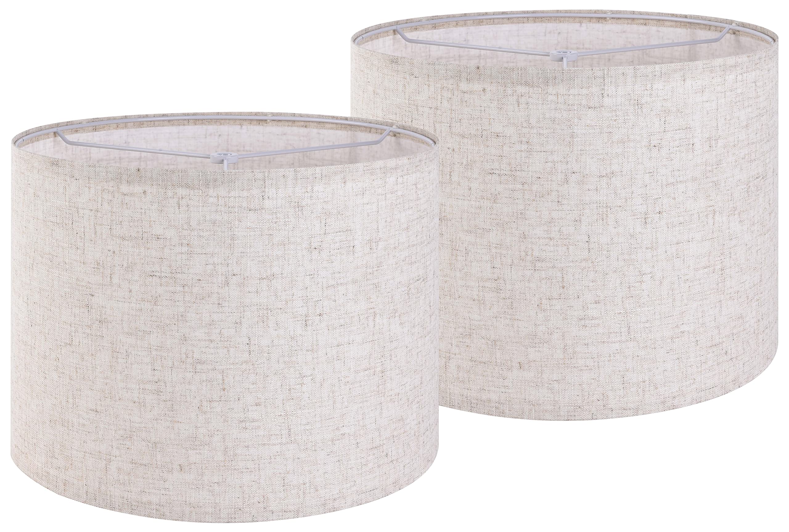 Set of 2 Drum Lampshades for Table, Floor & Bedside Lamps - 13 * 13 * 10 inch, Medium Beige Gray Shades - Natural Fabric Spider 