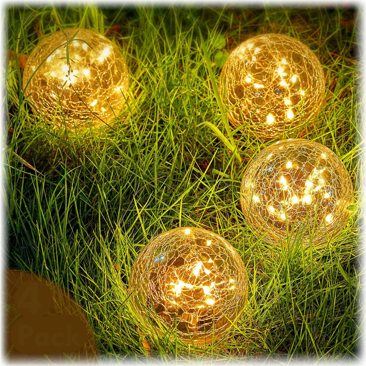 Honoson 4.7 Inch Solar Globe Lights Outdoor Waterproof, Solar Balls For Garden Cracked Glass Ball, Ground Landscape Garden Decor