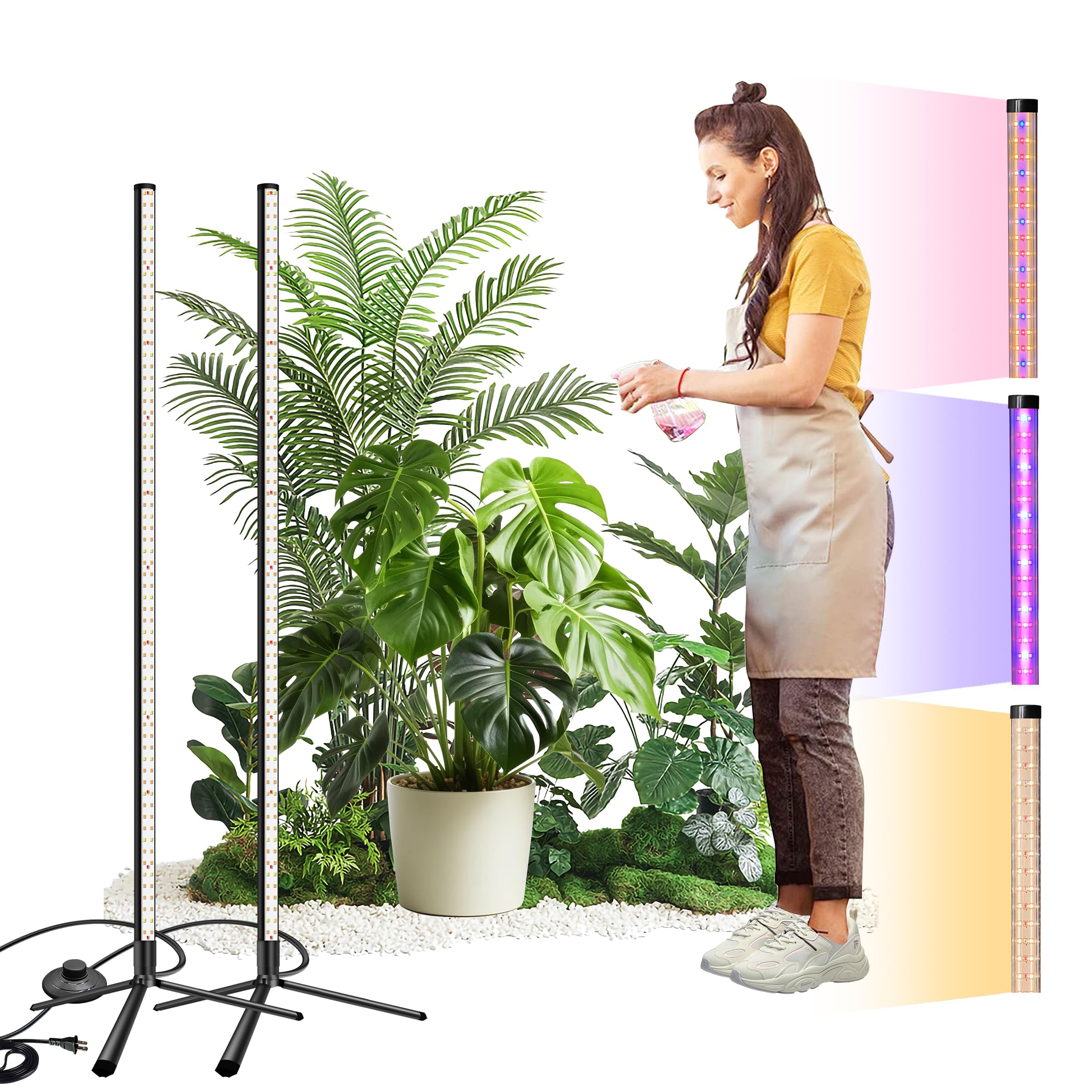Qeeanmo 2PCS T8 Standing Grow Light, 42W Full Spectrum LED Grow Light for Indoor Plants, Plant Lamp with 243 LEDs, Wide Illumina