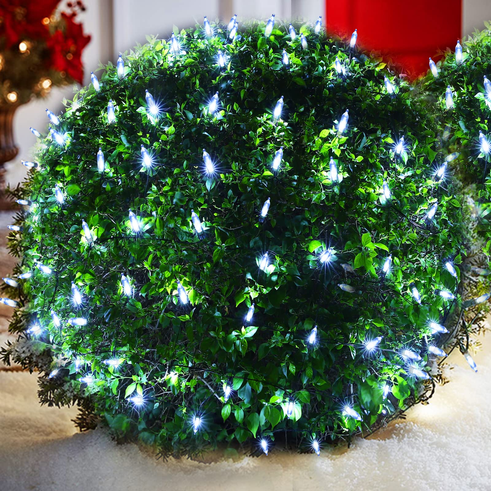 Efunly LED Christmas Net Lights, 100 LED, 5ft x 5ft, Waterproof, 8 Modes, Connectable, White, Model GP-SW290DC0125-IP44