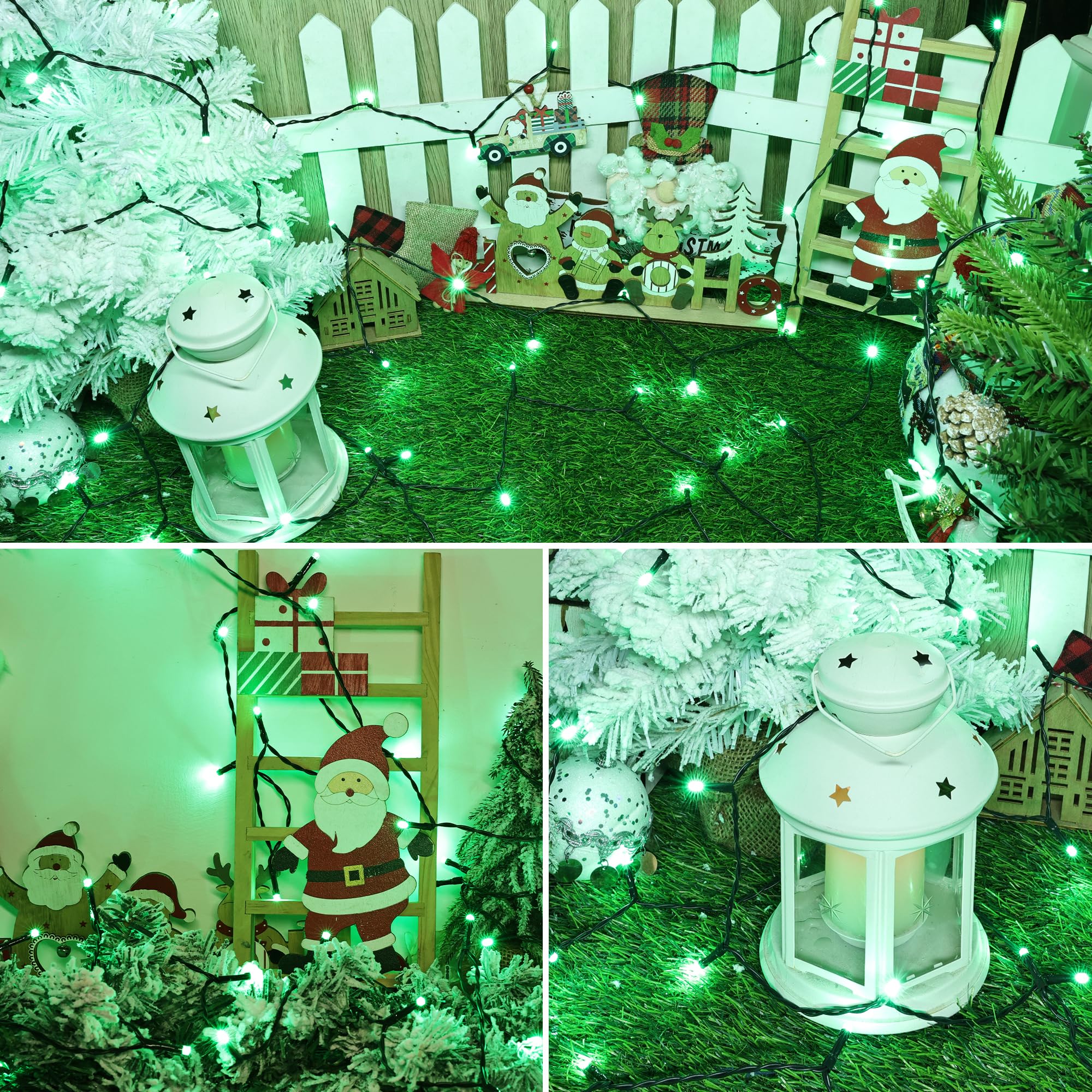 Lomotech Battery Operated Christmas Lights - 4 Pack Total 66Ft 200Leds String Lights 8 Modes Waterproof With Timer For Home  Garden  Party  Holiday  Tree Decoration (Green Wire  Green)