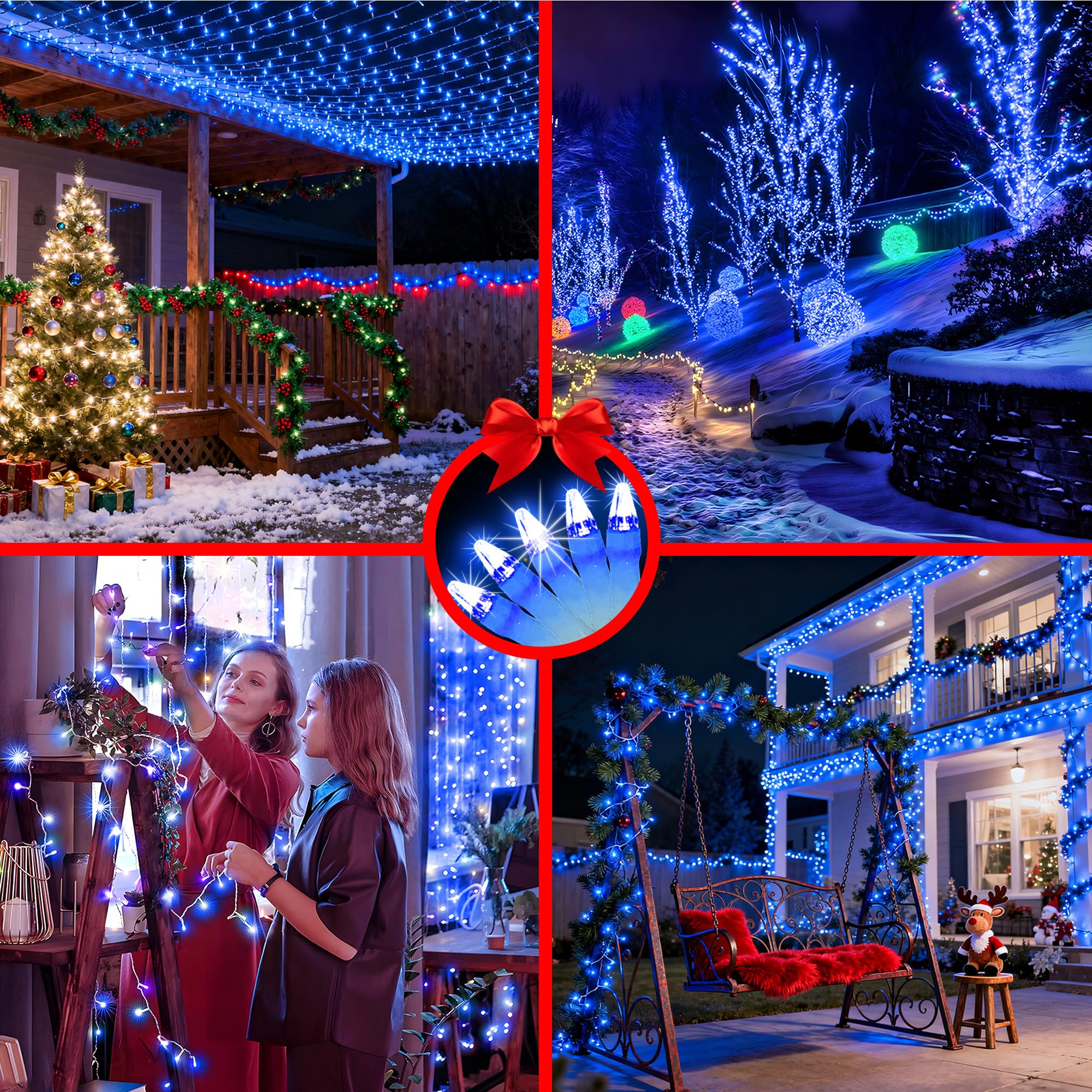 340 Led 90Ft Christmas String Lights Outdoor  12 Pro Modes And Timer Memory & Brightness  Plug In Outdoor Waterproof Clear Wire Twinkle Light For For Xmas Yard Tree Wedding Party Decor (Blue)