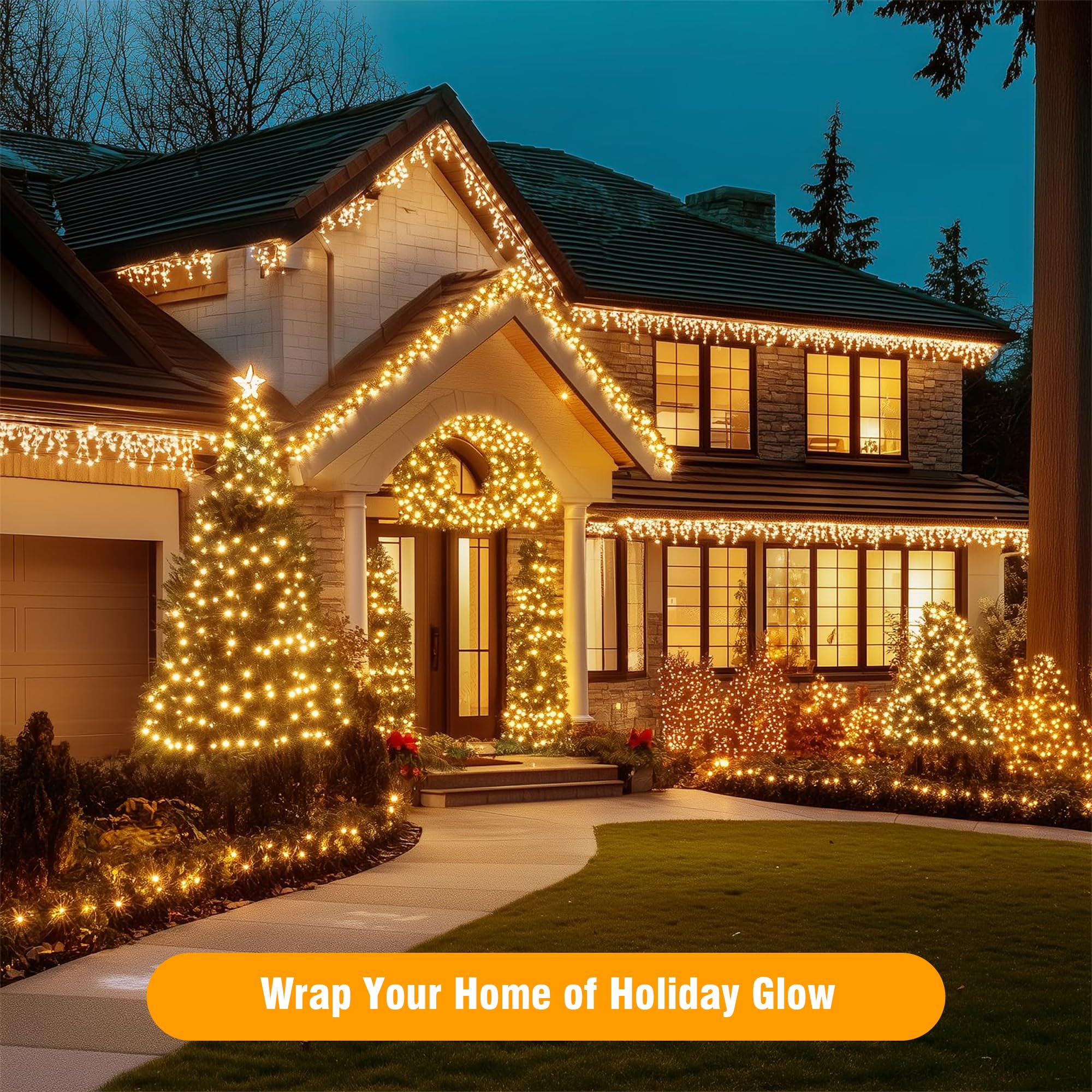 ASENEK Extra Long Christmas Tree Lights 600 LED, 197FT, Warm White, 8 Modes with Timer, Model CX-36V-5000LHWW