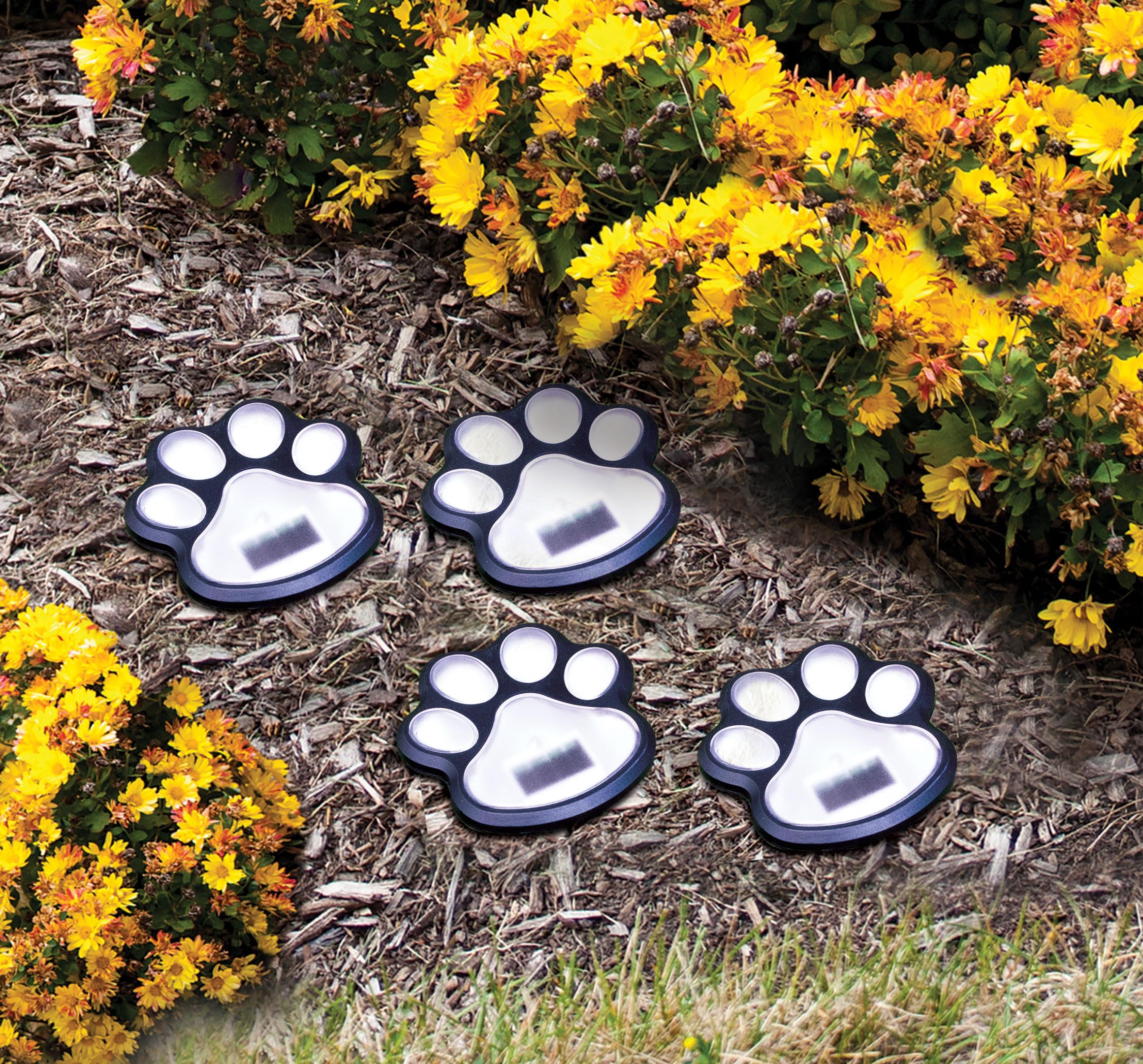 Wireless Set of 4 Solar Dog Paw Print Lights Garden Statue Lantern LED Path 3.75 Light Outdoor Animal Pet Lamp