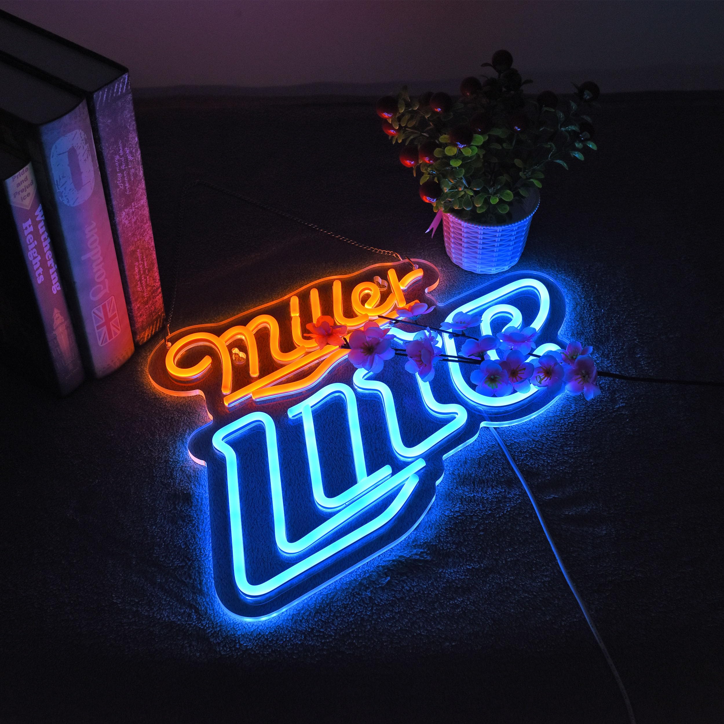 Yooyneon Neon Sign for Bar Wall Décor, Dimmable LED, USB Powered, 18 x 12 inches, Blue and Orange