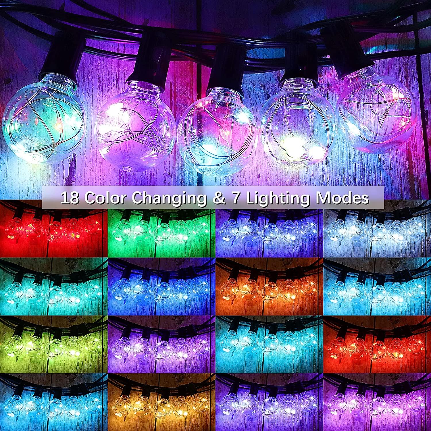OMIKA LED Outdoor String Lights - 30Ft Waterproof Patio Lights, 30+2 Color Changing G40 Bulbs, Dimmable, Shatterproof, Model DY-QP-100