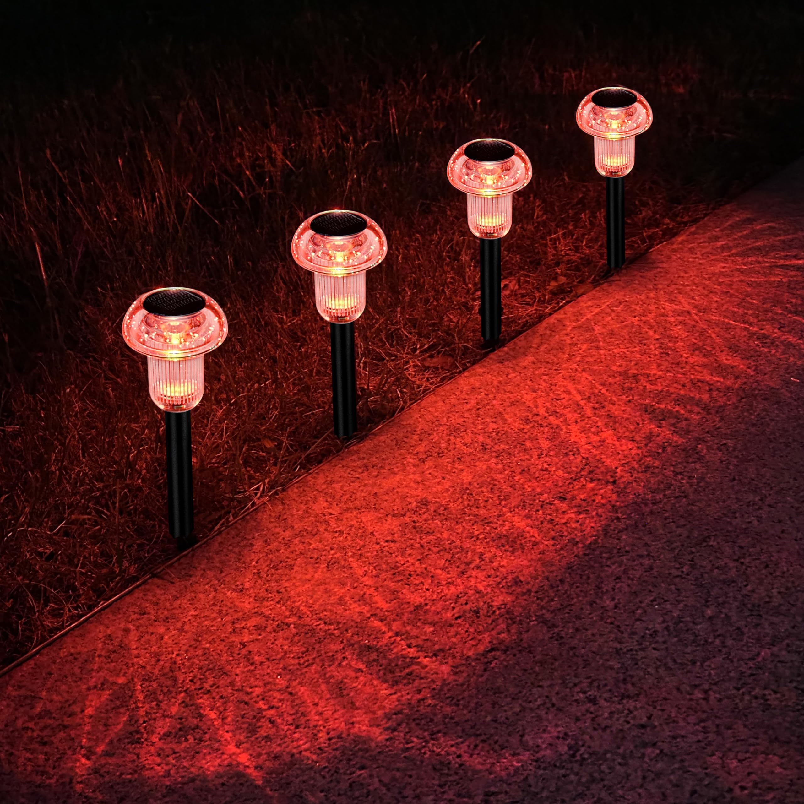 COZY-PAVILION Halloween Solar Pathway Lights, 4-Pack Red LED, Waterproof Mushroom Design, Model SLRO-112-7S4