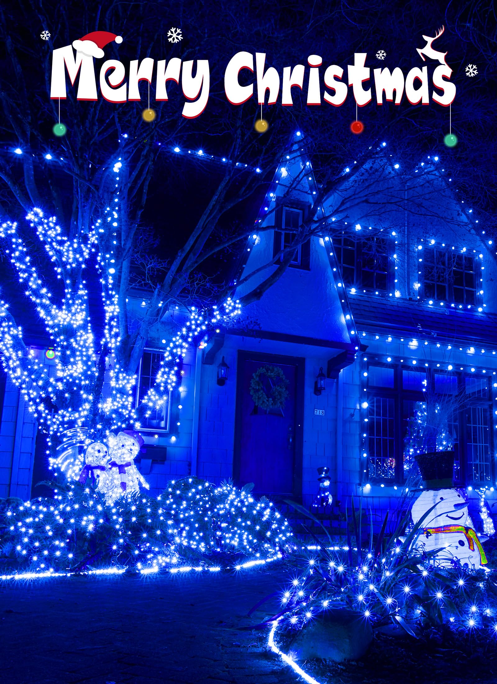 Minetom Christmas String Lights, 100 LED, 33FT, Battery Operated, Waterproof, 8 Modes, Blue, 2 Pack
