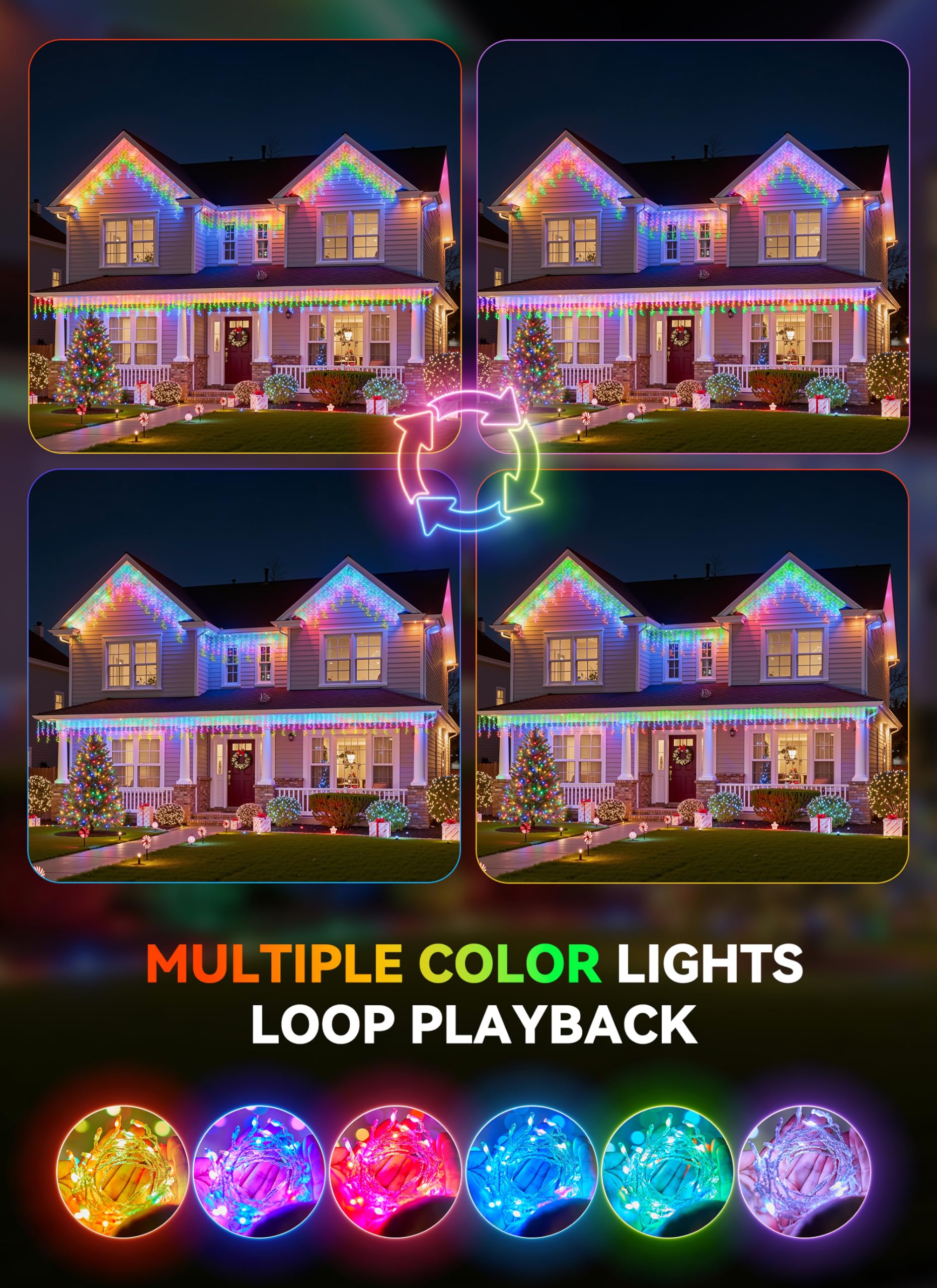 Brightown Colorful Twinkling Icicle Lights - 33ft 420LED Waterproof Christmas Lights for Outdoor Indoor Use, Multicolor, Model A_L_I_420_RGB