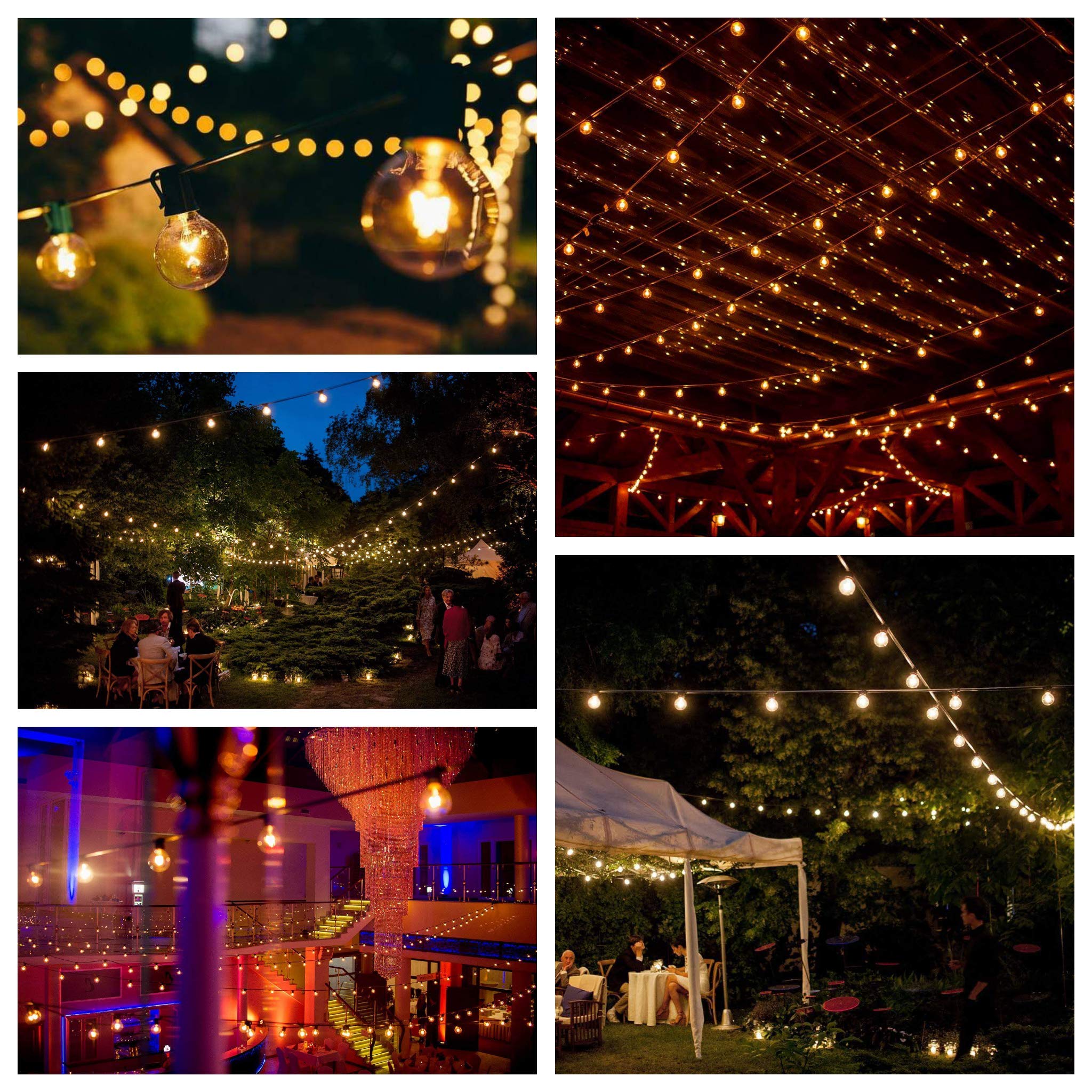 Hometown Evolution 50ft G50 Globe Patio String Lights, 2in Clear Bulbs, Black Wire, Model HTE192, Includes 2 Free Spares