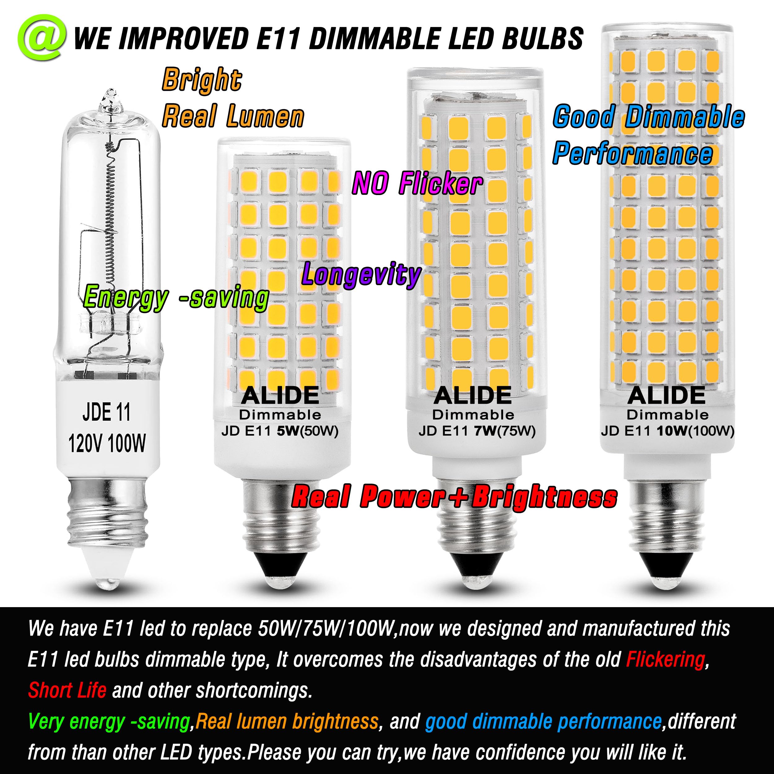 ALIDE E11 LED Bulbs 10W 1000LM Dimmable 4000K Natural White Halogen Candelabra Bulbs 5-Pack, Model AGU10435