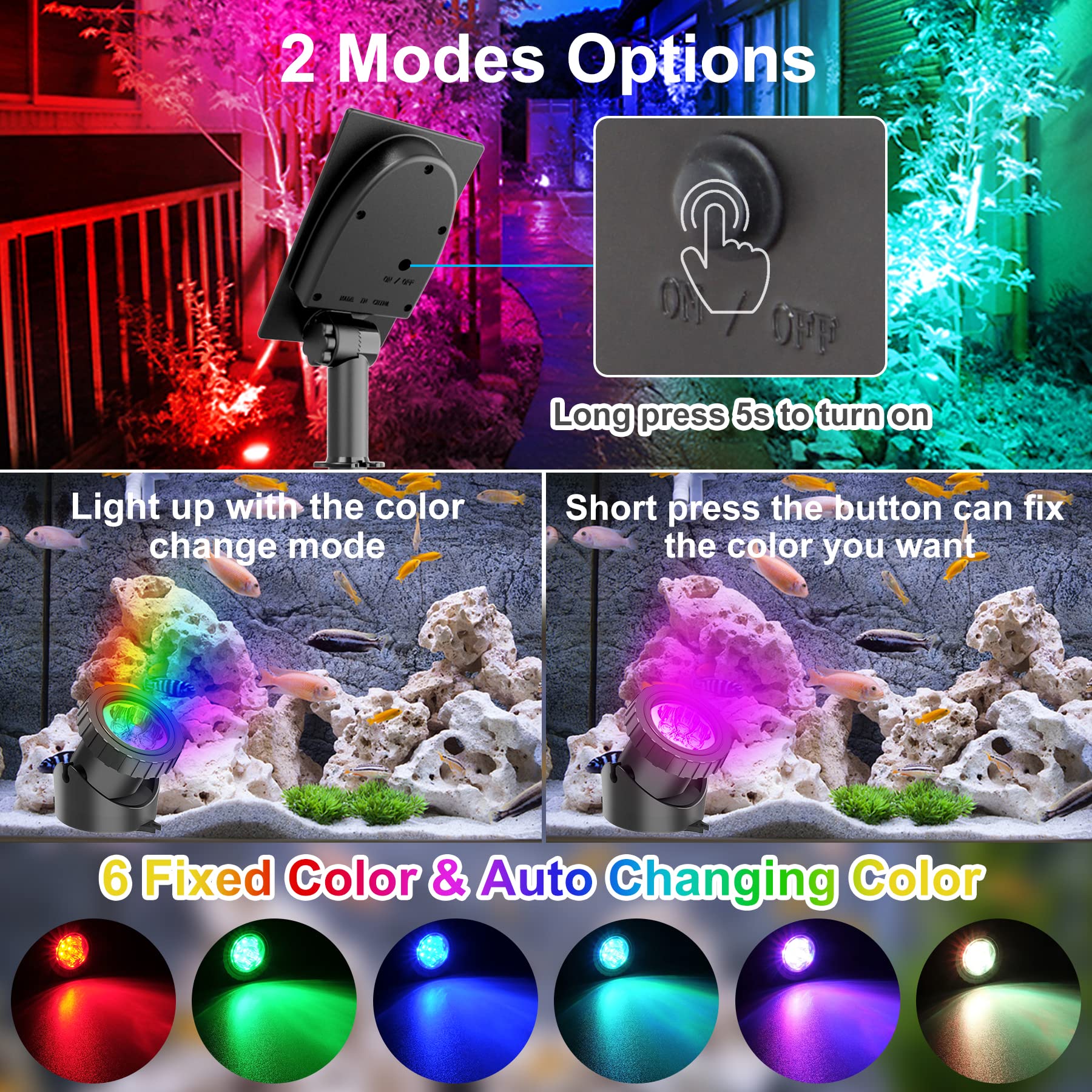 Crepow Rgb Led Solar Pond Lights - Ip68 Waterproof Color Changing Spotlights For Garden & Pool