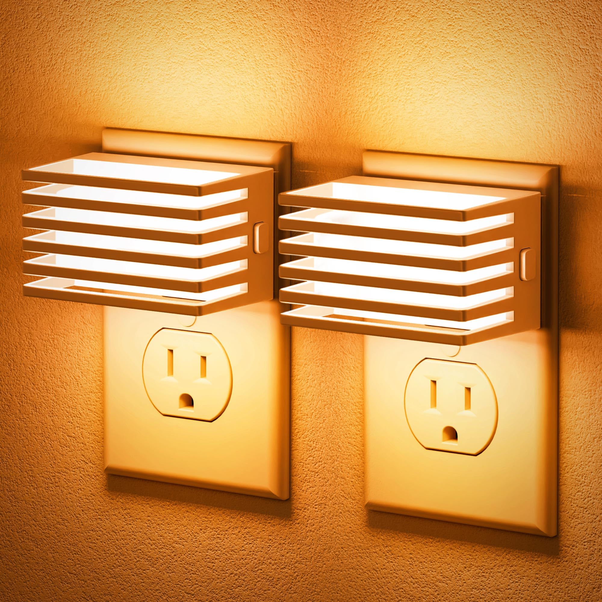 JandCase Amber Night Light - Dimmable Plug-in with Dusk to Dawn Sensor, Adjustable Brightness, 2 Pack, Amber - White Shade