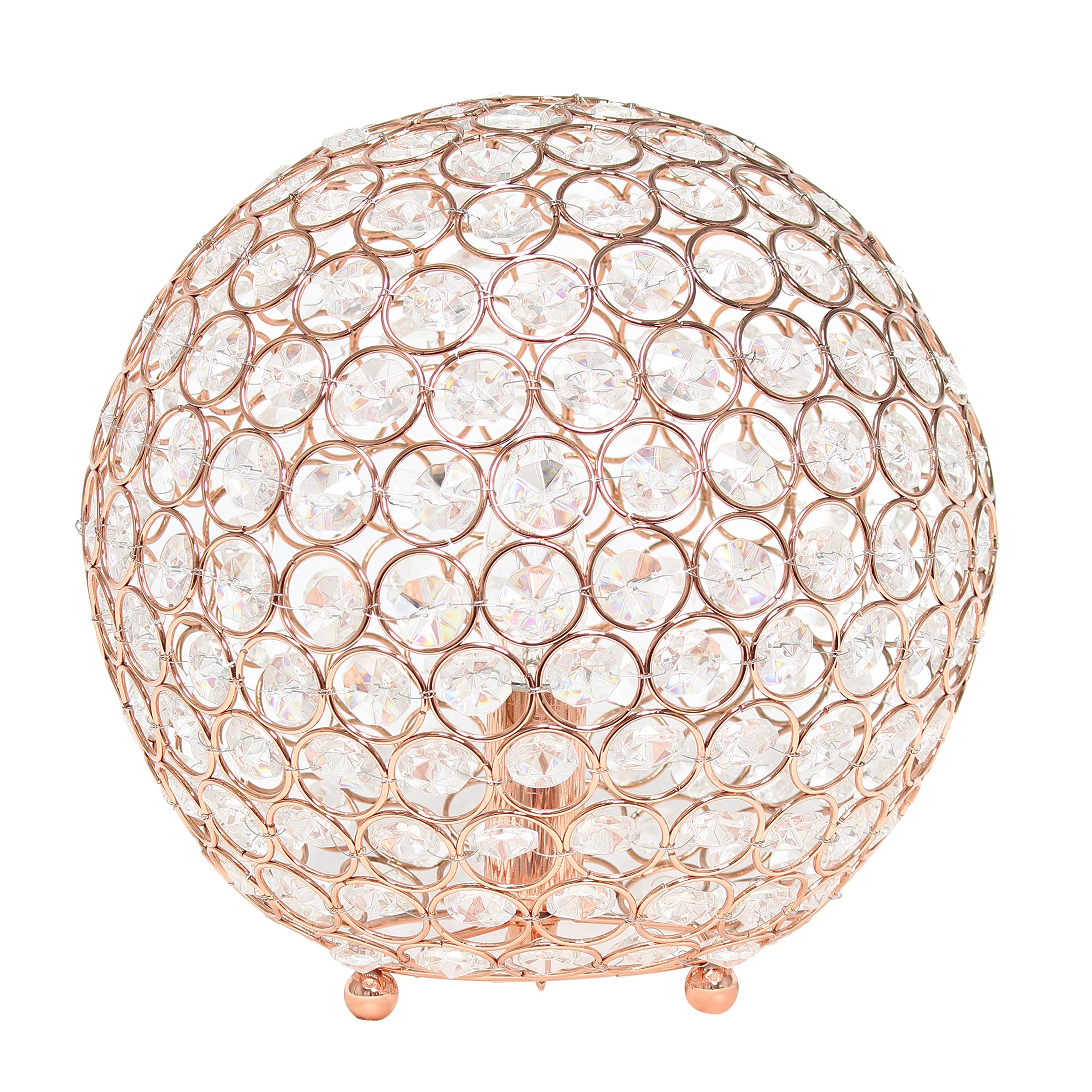 Elegant Designs Lt1067-Rgd 10" Elipse Crystal Collection Metal Crystal Ball Sequin Table Desk Lamp For Accent Lighting, Décor, Living Room, Rose Gold