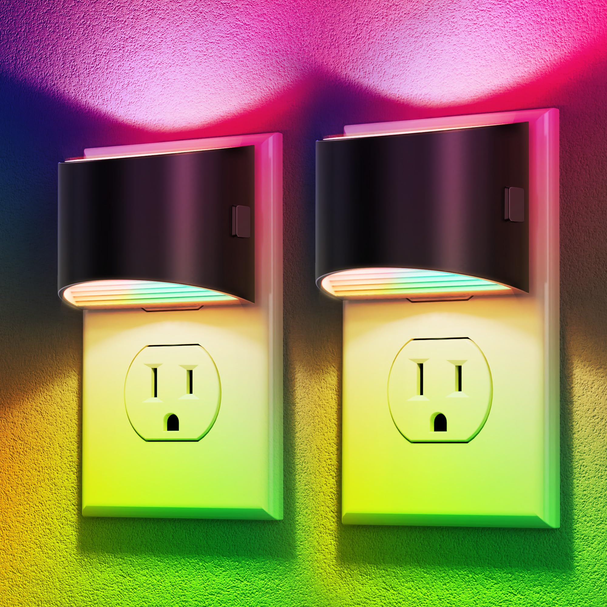 DORESshop LED Night Light[2 Pack]  RGB Night Lights Plug into Wall  3 Level Brightness Adjustable Plug in Night Light  Dusk to Dawn Sensor  Nightlights for For Mature Userss  Bedroom  Bathroom  Hallway