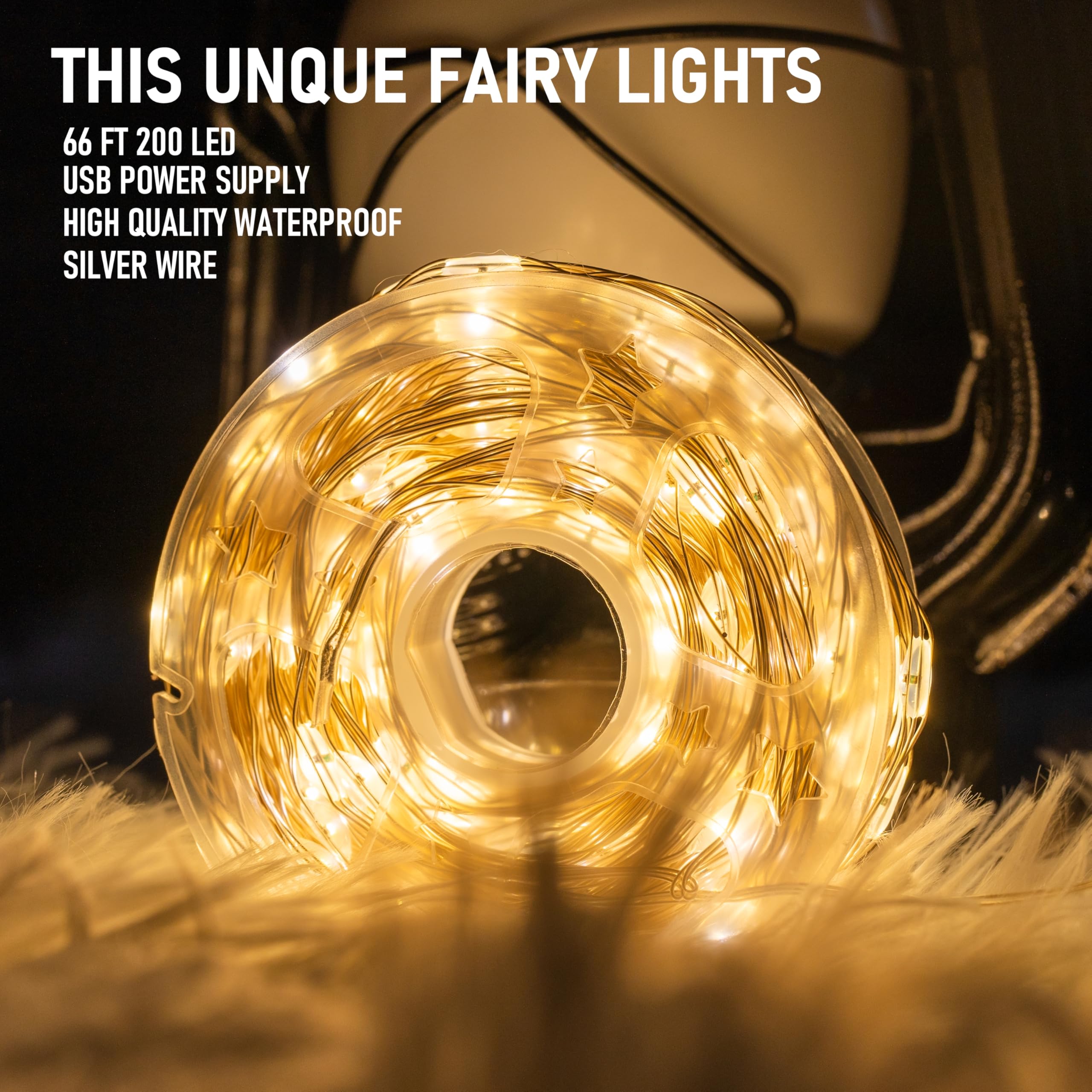 Tw Shine 66 Ft 200 Led Fairy Lights For Bedroom Warm White, Usb Waterproof Christmas String Lights With Remote Timer, 8 Modes Copper Wire For Indoor Outdoor Party Tree Wedding Yard Decorations