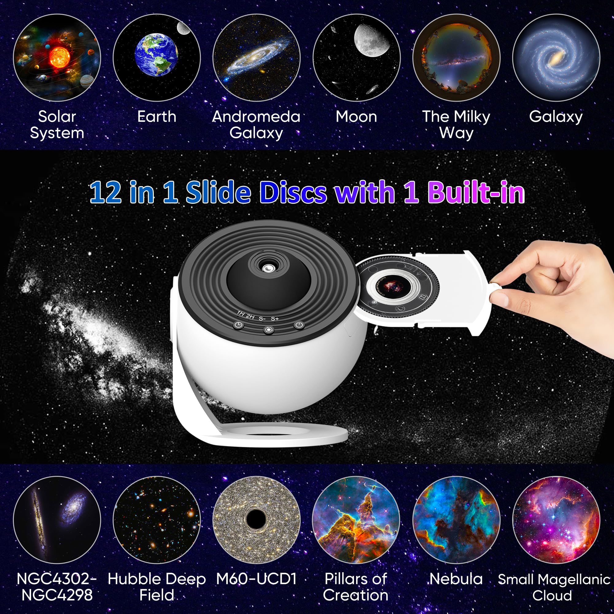 Galaxy Projector For Bedroom, 13 In 1 Hd Star Projector Galaxy Light, 360 Rotating Planetarium Projectors With Timer And Simple