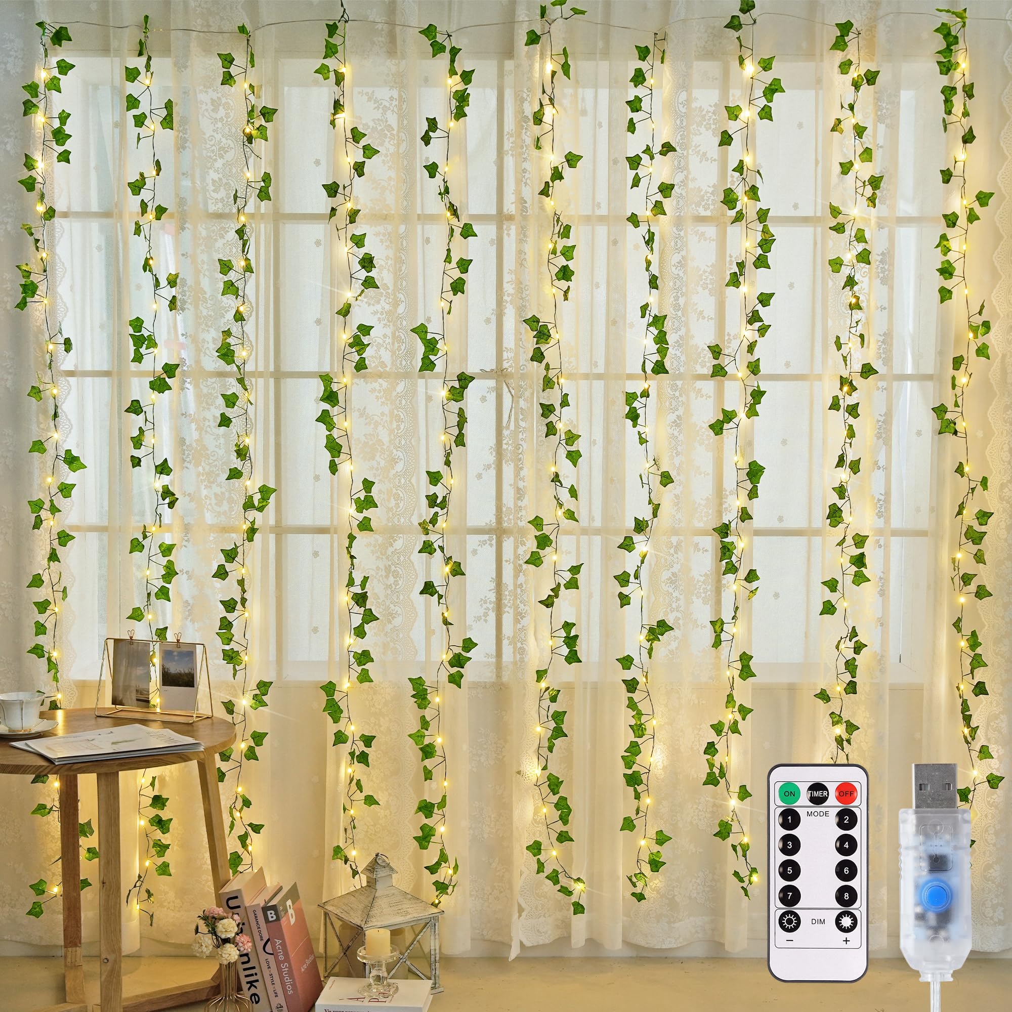 JMEXSUSS Fairy Lights with Vines, 300 LED, 9.8ft x 9.8ft, Warm White, Remote Control, Model EXS-C-0300-R,