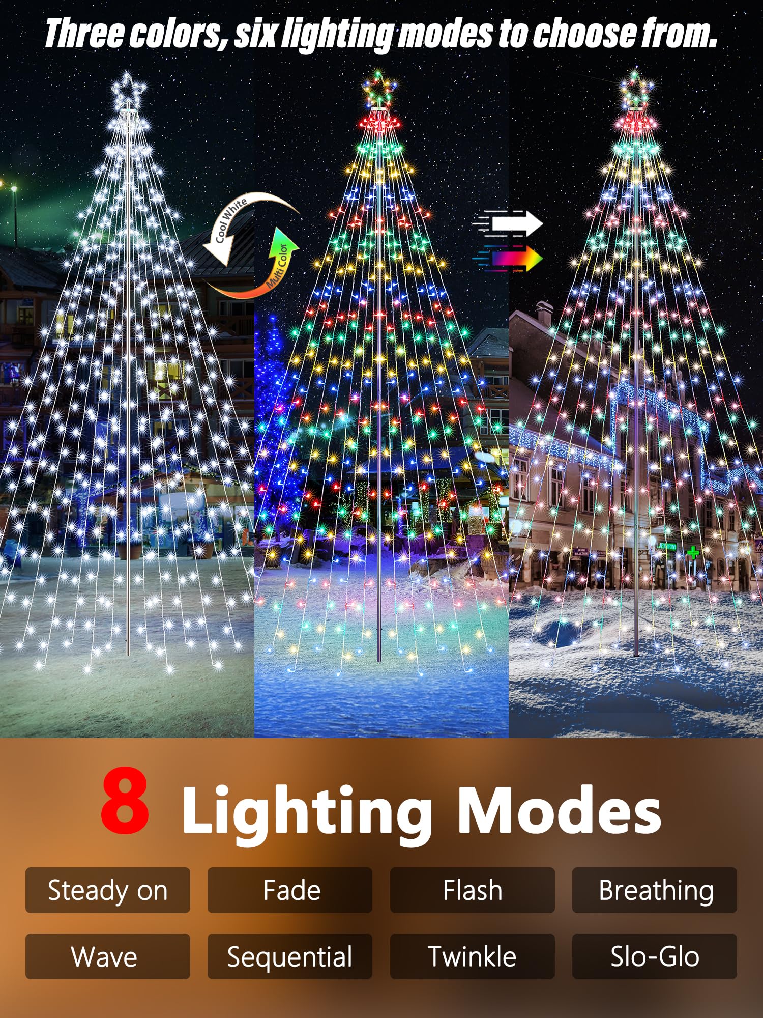 Lomotech Color Changing Christmas Tree Lights 16Ft 664 LED Waterproof Iron Pole Remote Control White to Multicolor SSL0664-C-D-29V