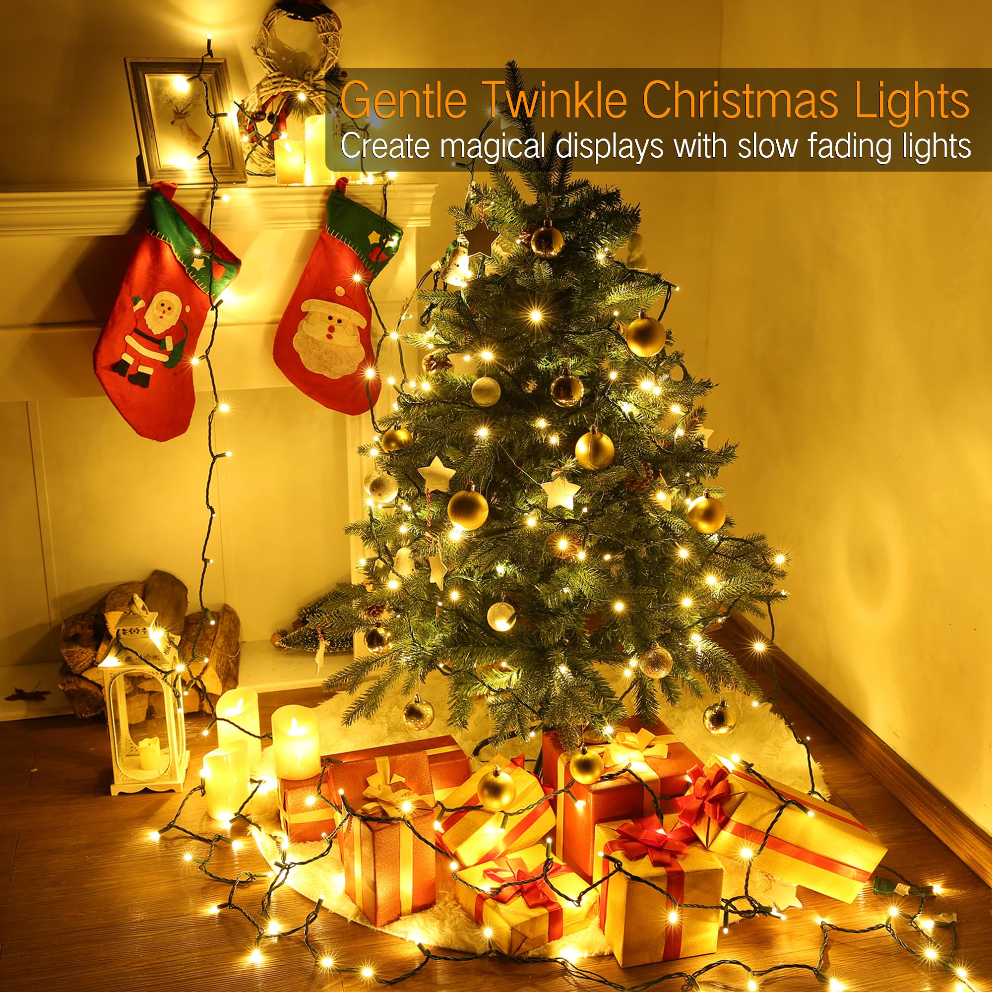 Odeetronic Warm White Christmas Lights, 33Ft 100Led Twinkle Christmas Lights, 5Mm Wide Angle Christmas Tree Lights Connectable,