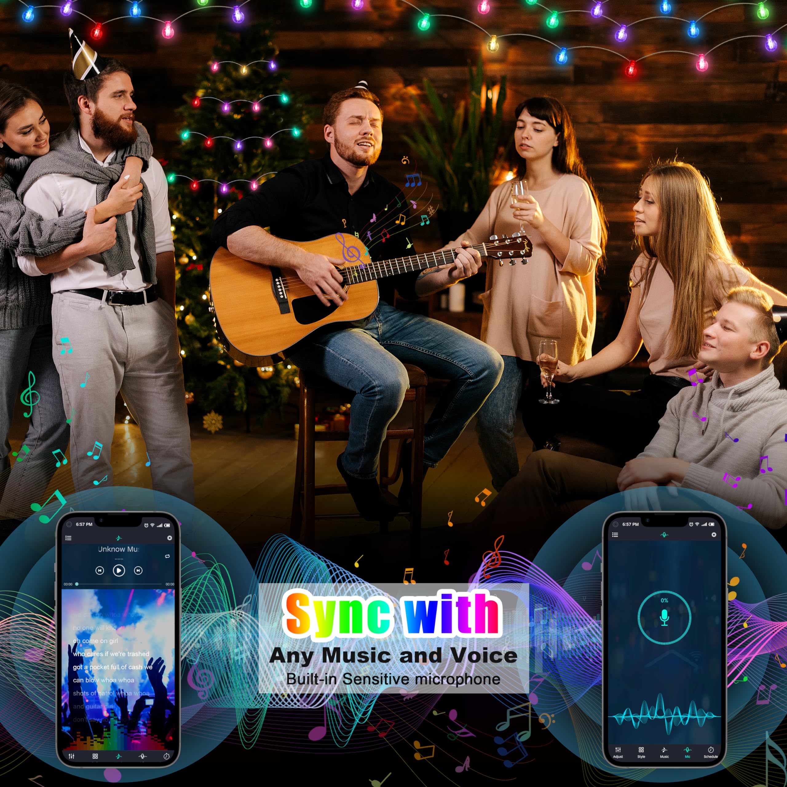 Smart Christmas String Lights Indoor, 29.5Ft 213 Modes Crystal Fairy Lights, 60Led Color Changing Globe Decorative Hanging Lights With App Remote Music For Bedroom Party Girl Gift Tent Wall Xmas Décor